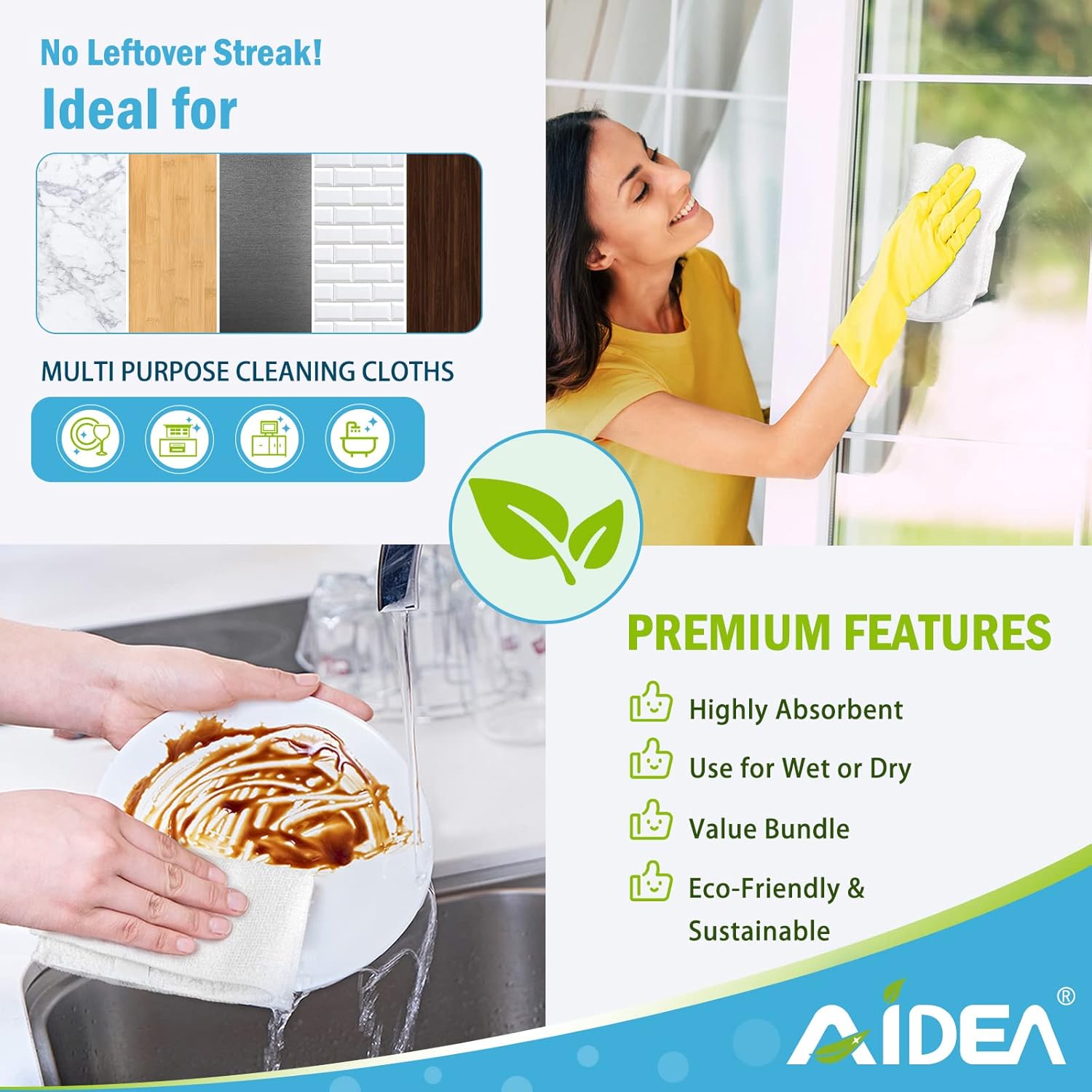 AIDEA Microfiber Cleaning Cloths White-50PK, Absorbent Cleaning Rags, Lint-Free Rags, Kitchen Towels Dusting Cloth, Bar Rags for Cleaning, Cleaning Towels Wash Cloth, Dish Towels White-11.5
