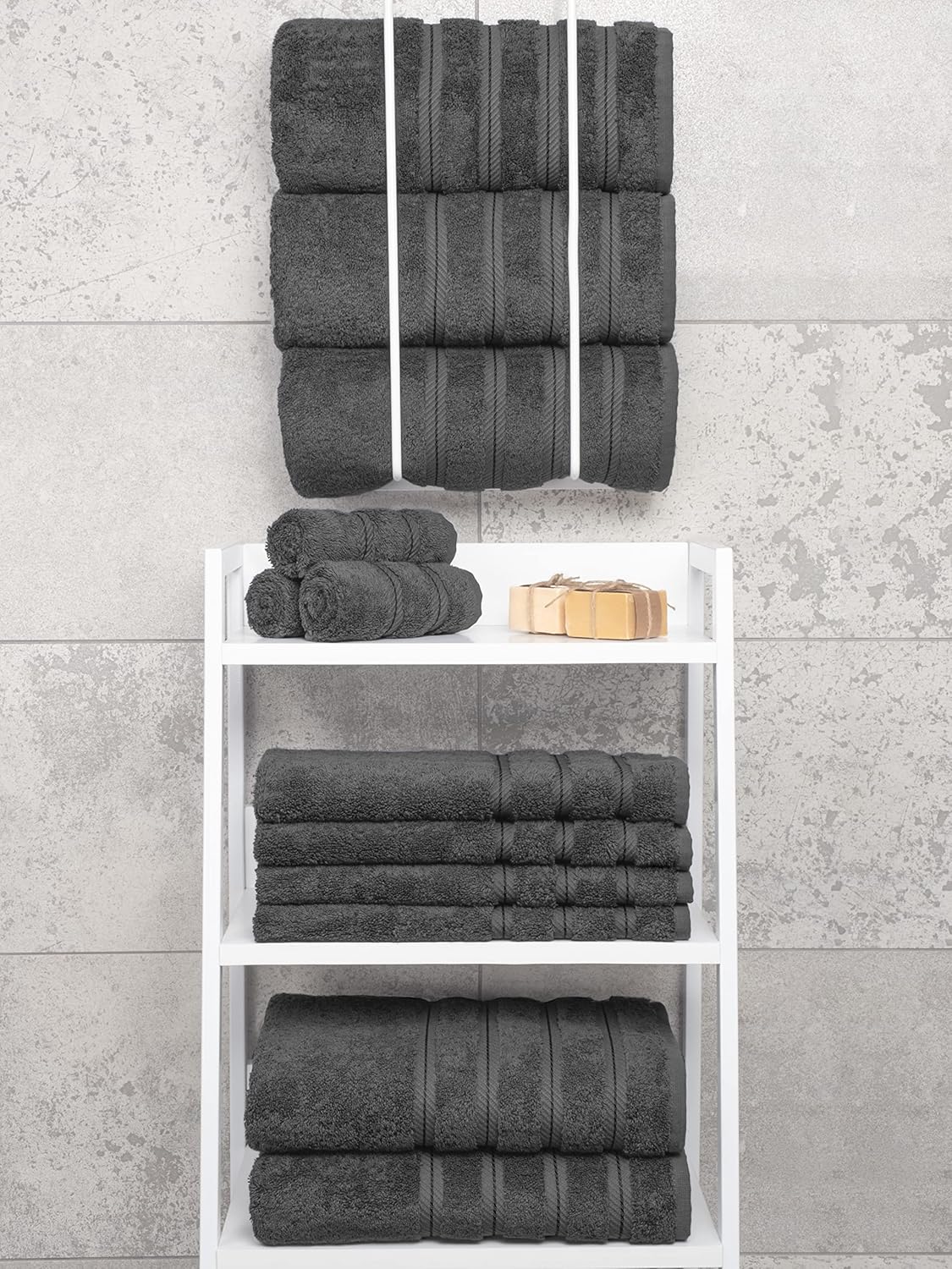 American Soft Linen Luxury 6 Piece Towel Set, 2 Bath Towels 2 Hand Towels 2 Washcloths, 100% Cotton Turkish Towels for Bathroom, Light Grey Towel Sets