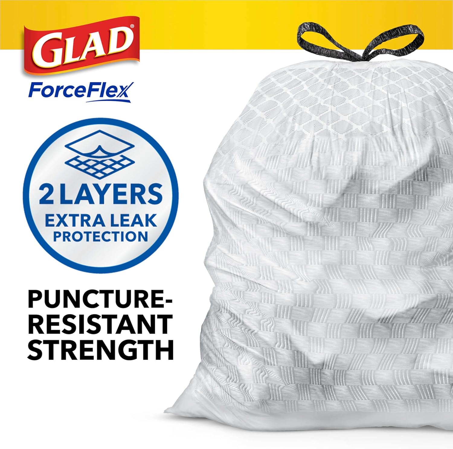 Glad Trash Bags, ForceFlex Tall Kitchen Drawstring Garbage Bags 13 Gallon White Trash Bag, Gain Moonlight Breeze scent with Febreze Freshness 100 Count (Package May Vary)