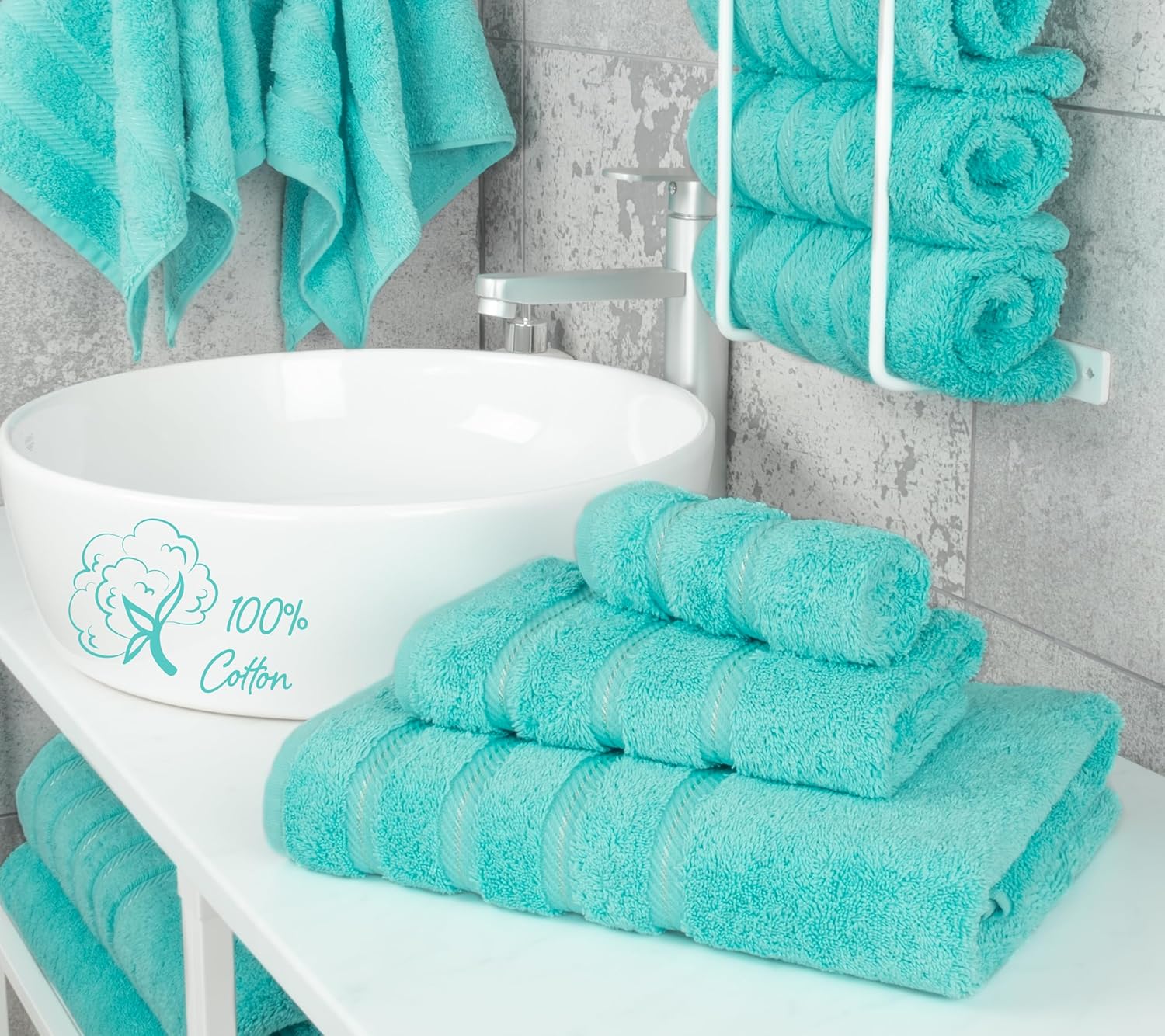 American Soft Linen Luxury 6 Piece Towel Set, 2 Bath Towels 2 Hand Towels 2 Washcloths, 100% Cotton Turkish Towels for Bathroom, Light Grey Towel Sets
