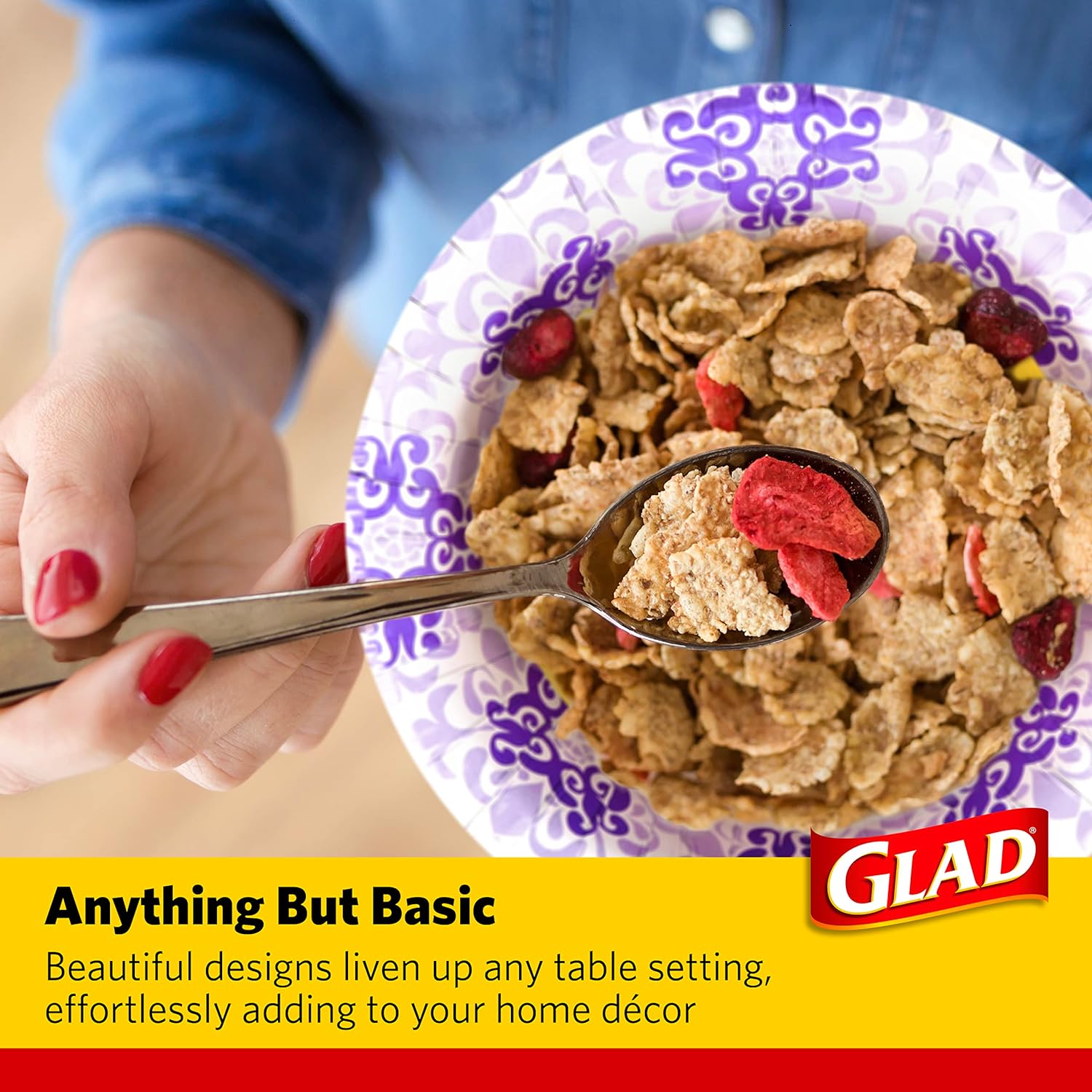 Glad Square Disposable Paper Plates for All Occasions | Soak Proof, Cut Proof, Microwaveable Heavy Duty Disposable Plates | 8.5