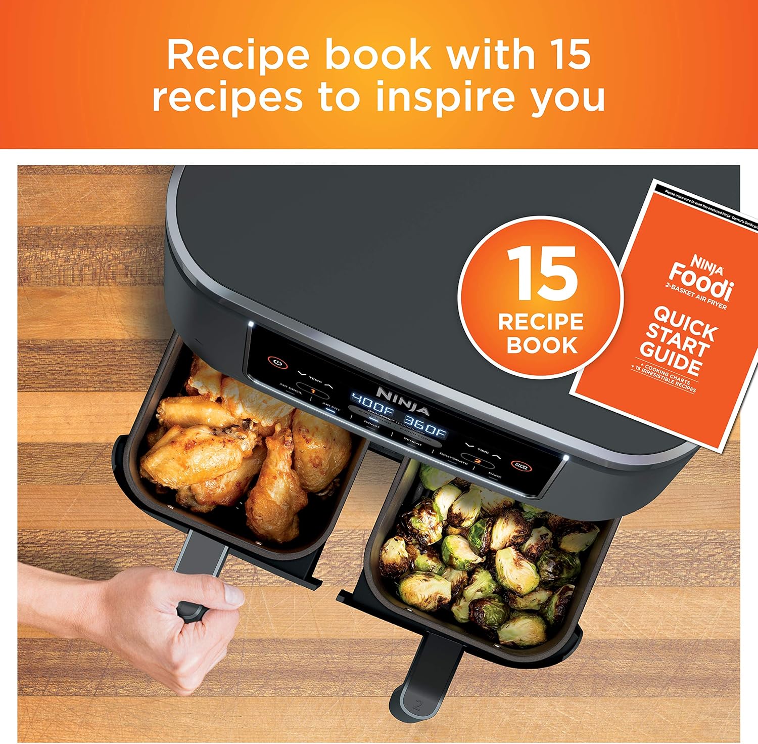 Ninja Air Fryer, Thermometer, Roast, Bake, Air Fry, Crisps, Broil, Reheats, Keep Warm, 10-in-1, Fries, Frozen Food, Veggies, and Meat, Quick Meals, Healthy Meals, Less Oil, 10 QT, Grey, DZ550