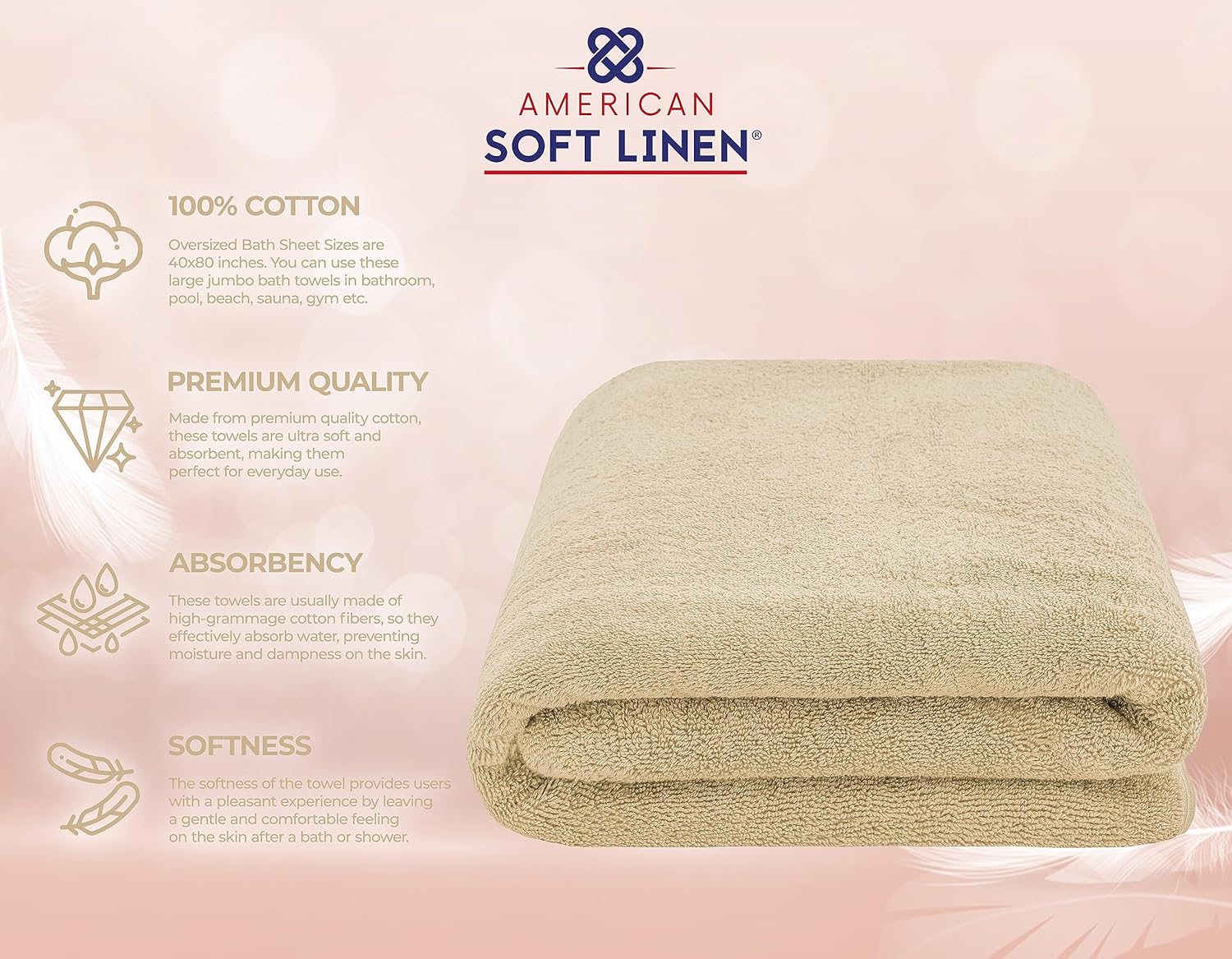 American Soft Linen Luxury 6 Piece Towel Set, 2 Bath Towels 2 Hand Towels 2 Washcloths, 100% Cotton Turkish Towels for Bathroom, Light Grey Towel Sets