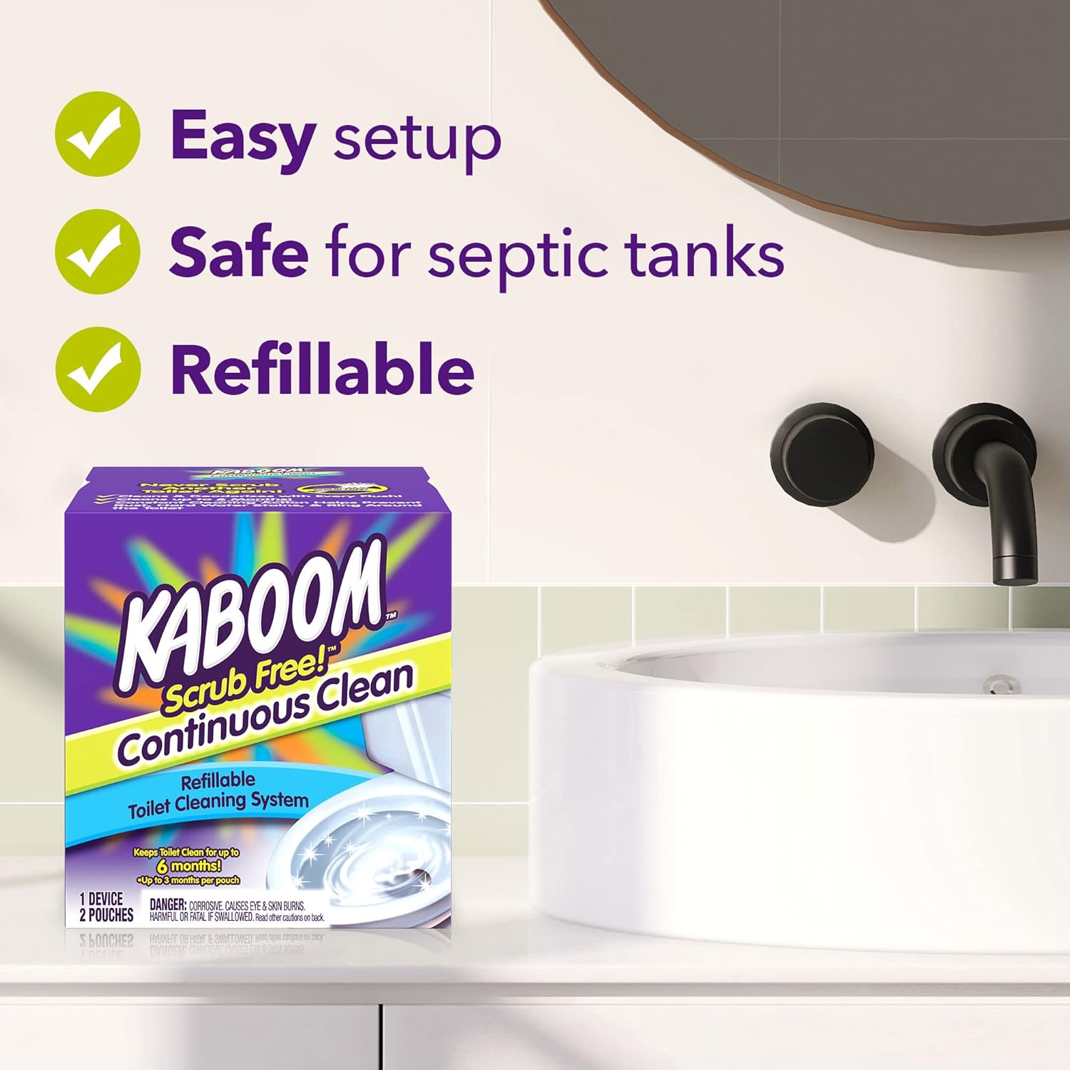Kaboom Scrub Free! Toilet Bowl Cleaner System with 2 Refills