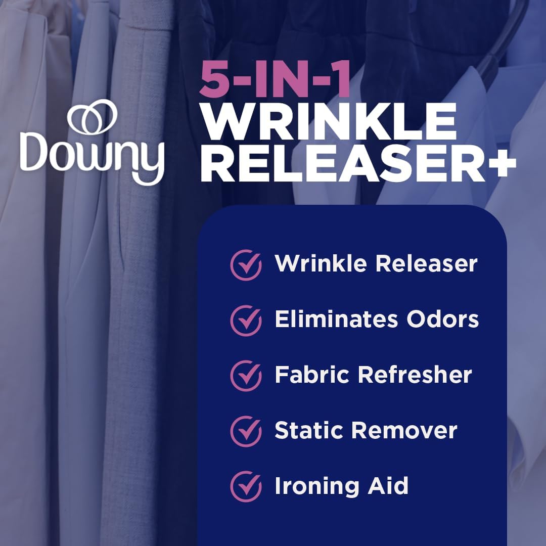 Downy Wrinkle Releaser Spray, All In One Wrinkle Release Spray, Odor Eliminator, Static Remover, Fabric Refresher & Ironing Aid for Clothes, 33.8 Fl Oz (Pack of 2), Light Fresh Scent