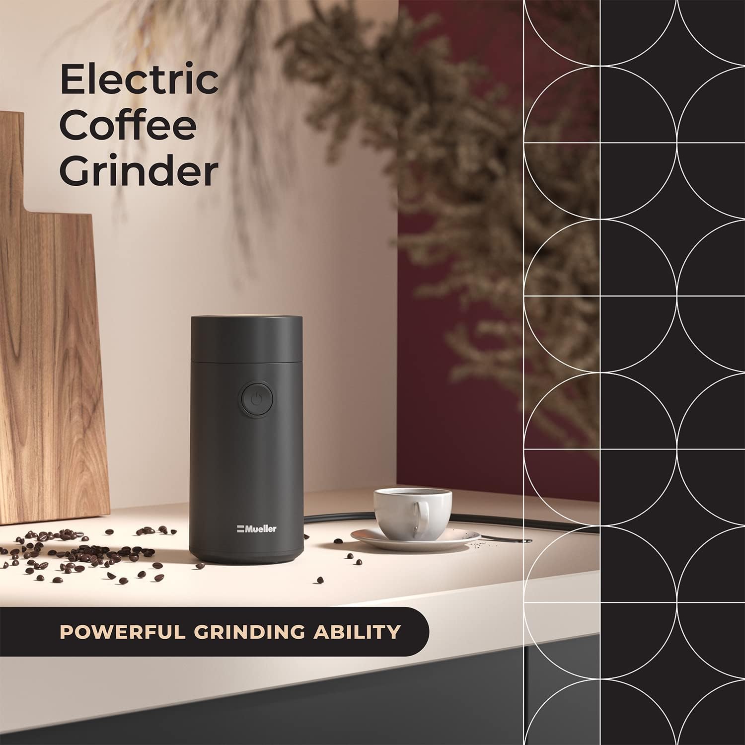 MuellerLiving HyperGrind Precision Electric Spice/Coffee Grinder Mill with Large Grinding Capacity and Powerful Motor also for Spices, Herbs, Nuts, Grains, Grey