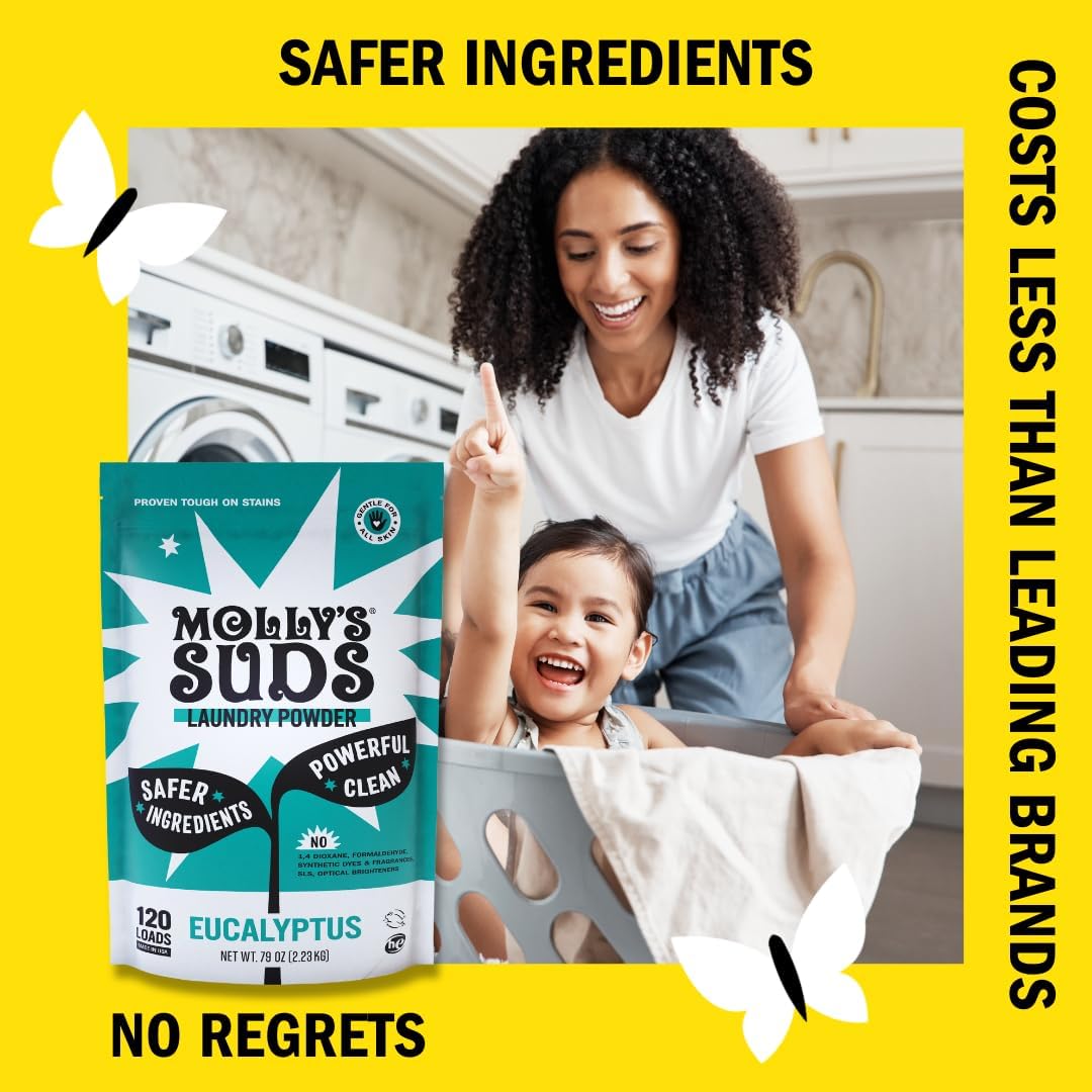 Molly's Suds Original Laundry Detergent Powder | Natural Laundry Detergent Powder for Sensitive Skin | Earth-Derived Ingredients, Stain Fighting | 120 Loads (Unscented)