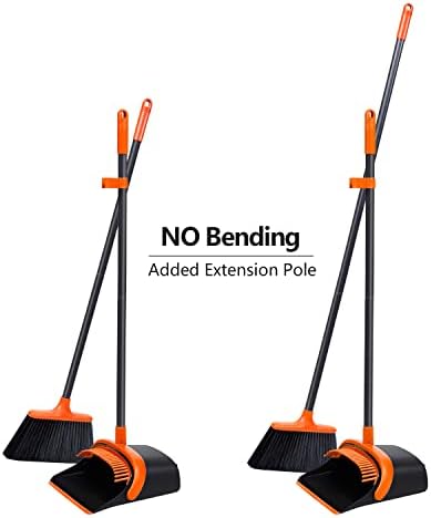 Broom and Dustpan, Broom and Dustpan Set for Home, Long Handle Broom with Dustpan, Broom and Dustpan Combo for Office Home Kitchen Lobby Floor Use Dustpan and Broom Set
