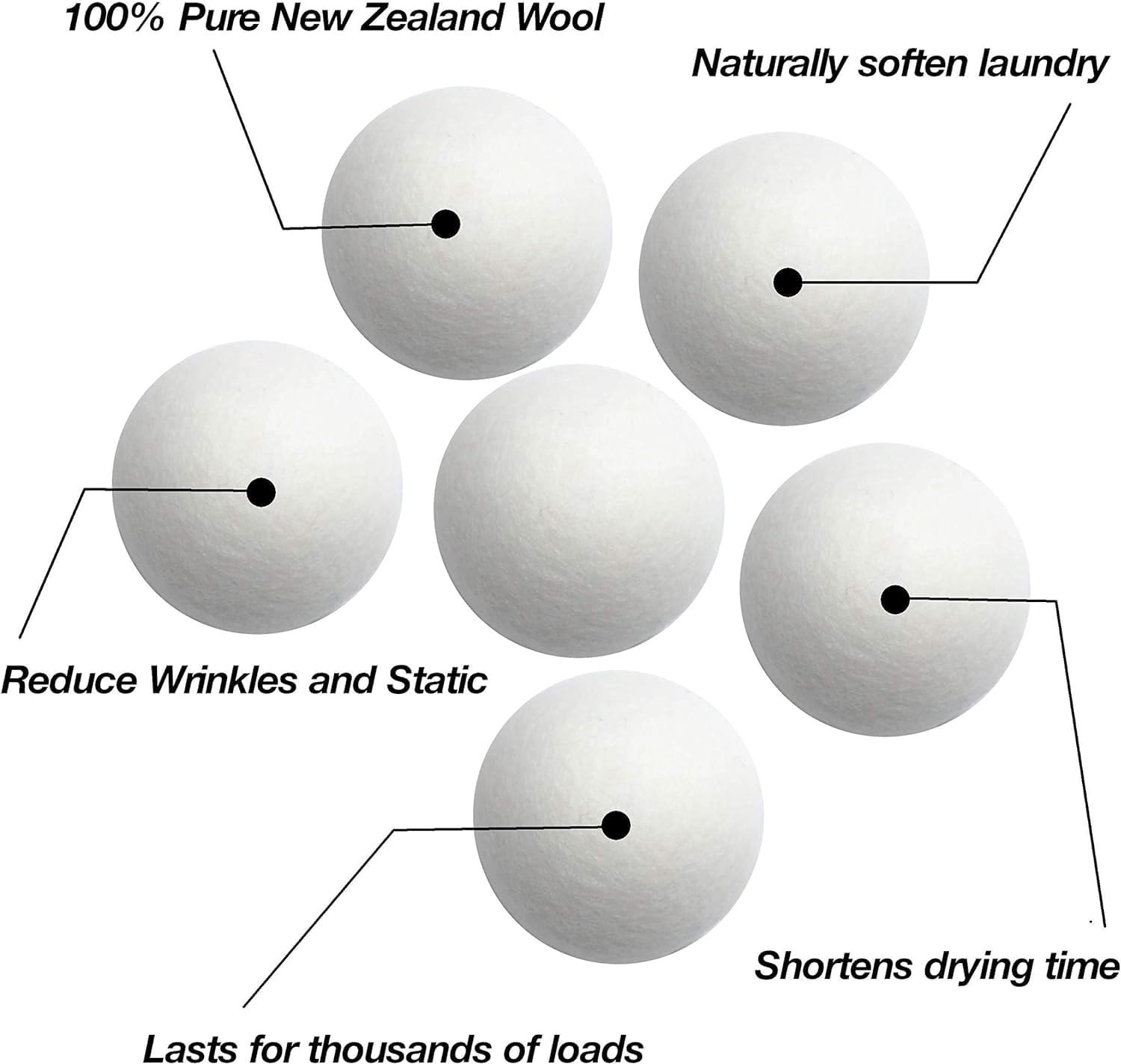 Wool Dryer Balls XL 6-Pack - 100% Pure New Zealand Wool, Ecoigy Natural Fabric Softener, Reduces Wrinkles & Drying Time, Ideal for Essential Oils, Dryer Sheets Alternative,Dryer Balls Laundry Reusable
