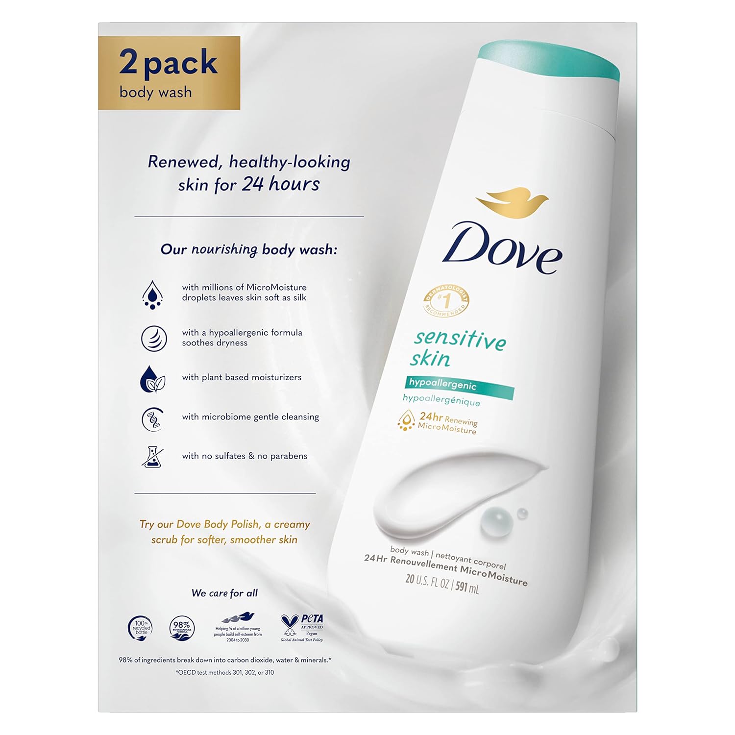 Dove Hypoallergenic Body Wash To Moisturize Sensitive Skin Body Wash For Sensitive Skin Sulfate And Paraben Free 34oz
