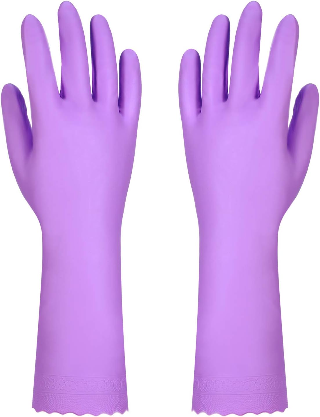 Elgood Reusable Dishwashing Cleaning Gloves with Latex free, Cotton lining,Kitchen Gloves 2 Pairs,Purple+blue Medium