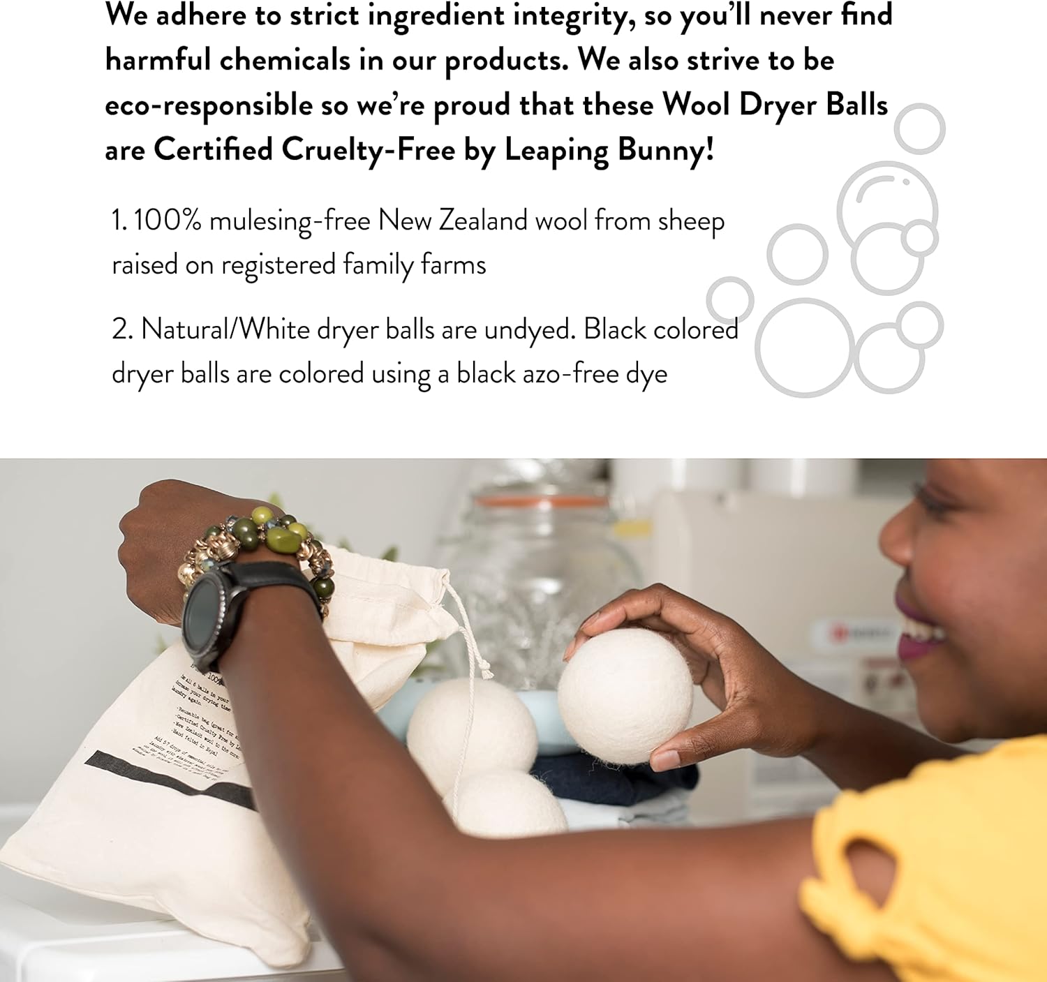 Molly's Suds Wool Dryer Balls | XL, Premium Organic Fabric Softener, Hypoallergenic, Hand-Felted, Reusable, Reduce Drying Time | White, Set of 6