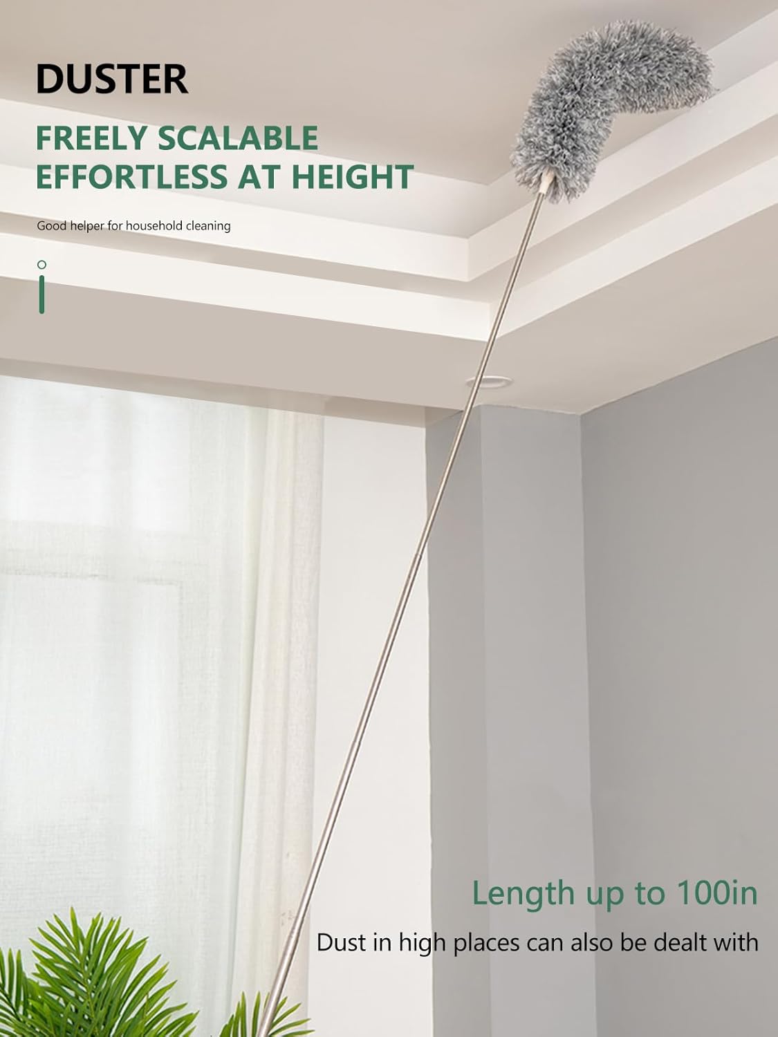 SetSail Extra-Long Dusters with Extension Pole 100-inch for Cleaning, Bendable Microfiber Head Washable Ceiling Fan Duster for High Ceilings, Furniture