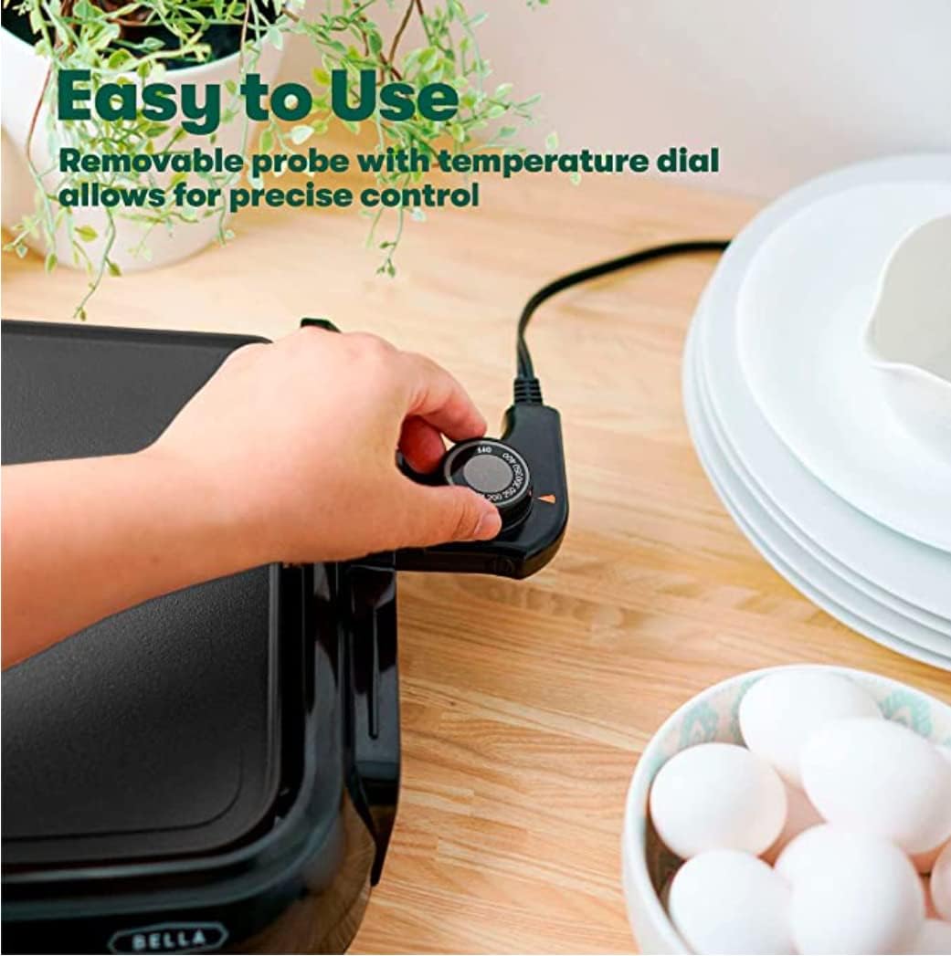 BELLA Electric Ceramic Titanium Griddle, Make 10 Eggs At Once, Healthy-Eco Non-stick Coating, Hassle-Free Clean Up, Large Submersible Cooking Surface, 10.5