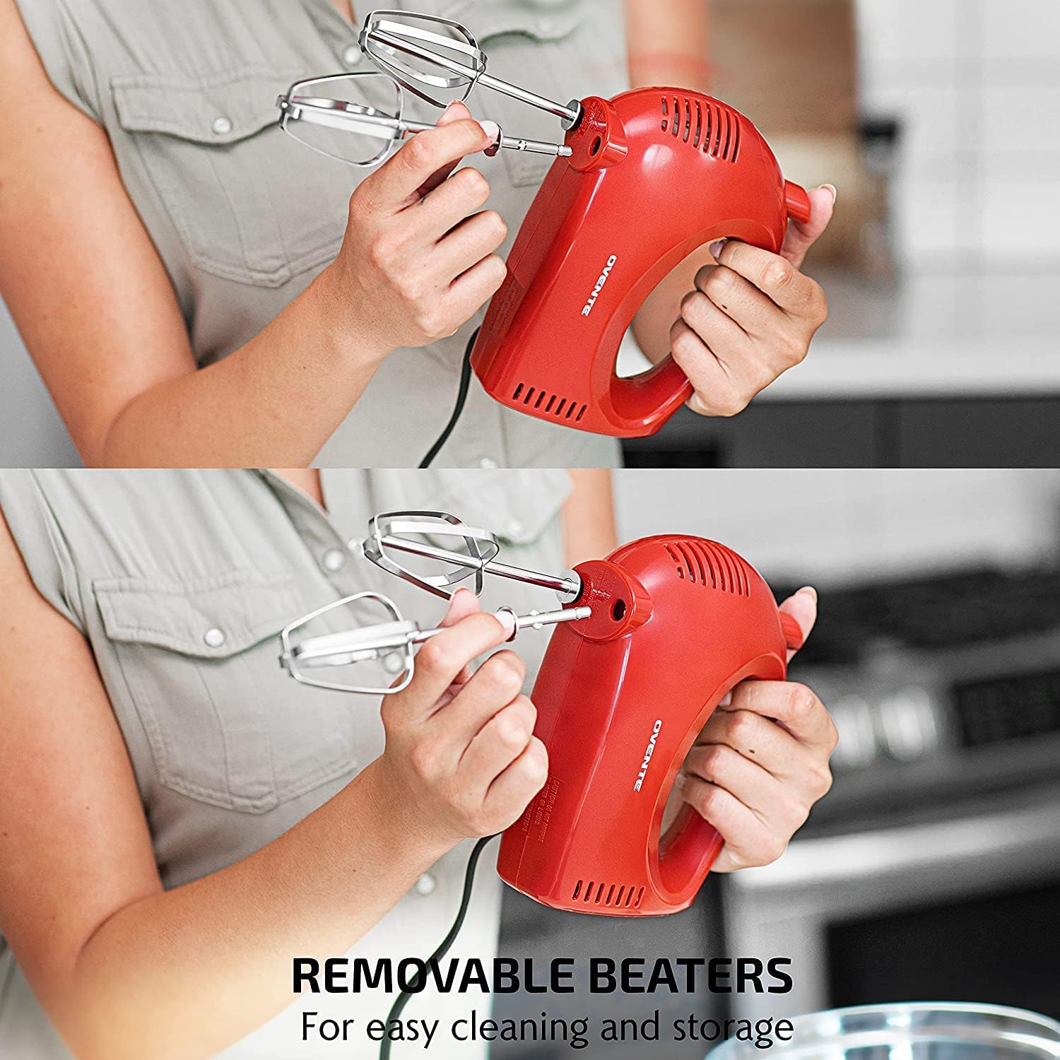 OVENTE Portable 5 Speed Mixing Electric Hand Mixer with Stainless Steel Whisk Beater Attachments & Snap Storage Case, Compact Lightweight 150 Watt Powerful Blender for Baking & Cooking, Black HM151B