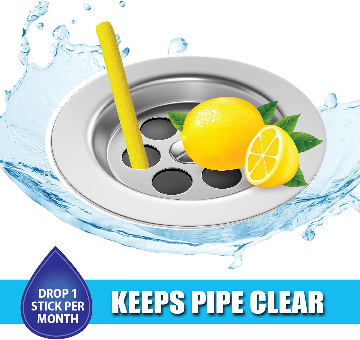 SANI 360° Sani Sticks Drain Cleaner and Deodorizer, Enzyme Pipe Cleaners, Eliminate Odors, Prevent Clogged Drains, Safe for Sinks, Bathtub Drains, Septic Tanks, 24 Count, Lemon Scent