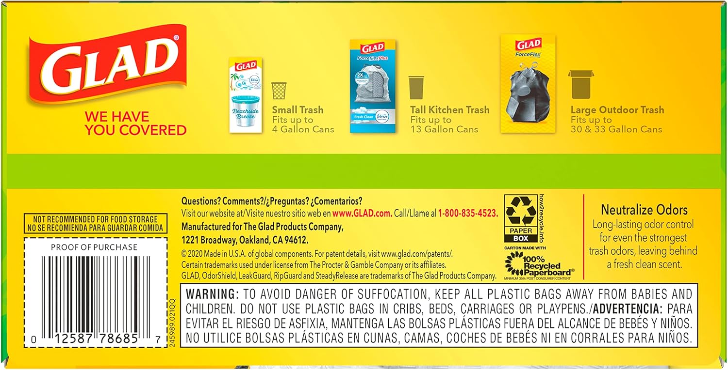 Glad ForceFlex Tall Kitchen Trash Bags, 13 Gal, Gain Original with Febreze, 110 Ct (Pack May Vary)