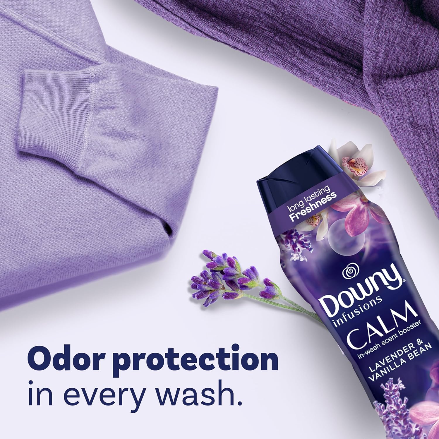 Downy Infusions In Wash Scent Booster Beads, CALM, Soothing Lavender and Vanilla Bean Scent, 24 oz Laundry Beads