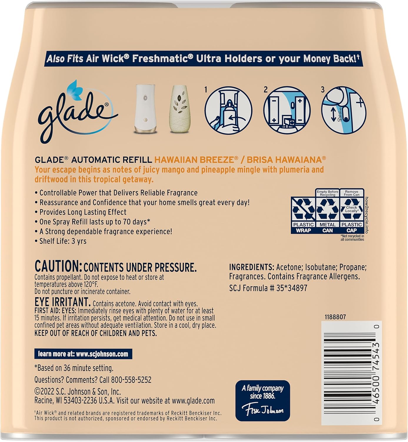 Glade Automatic Spray Air Freshener Refill, Scented Air Freshener for Home and Bathroom, Clean Linen, 6.2 Oz, 2 Count