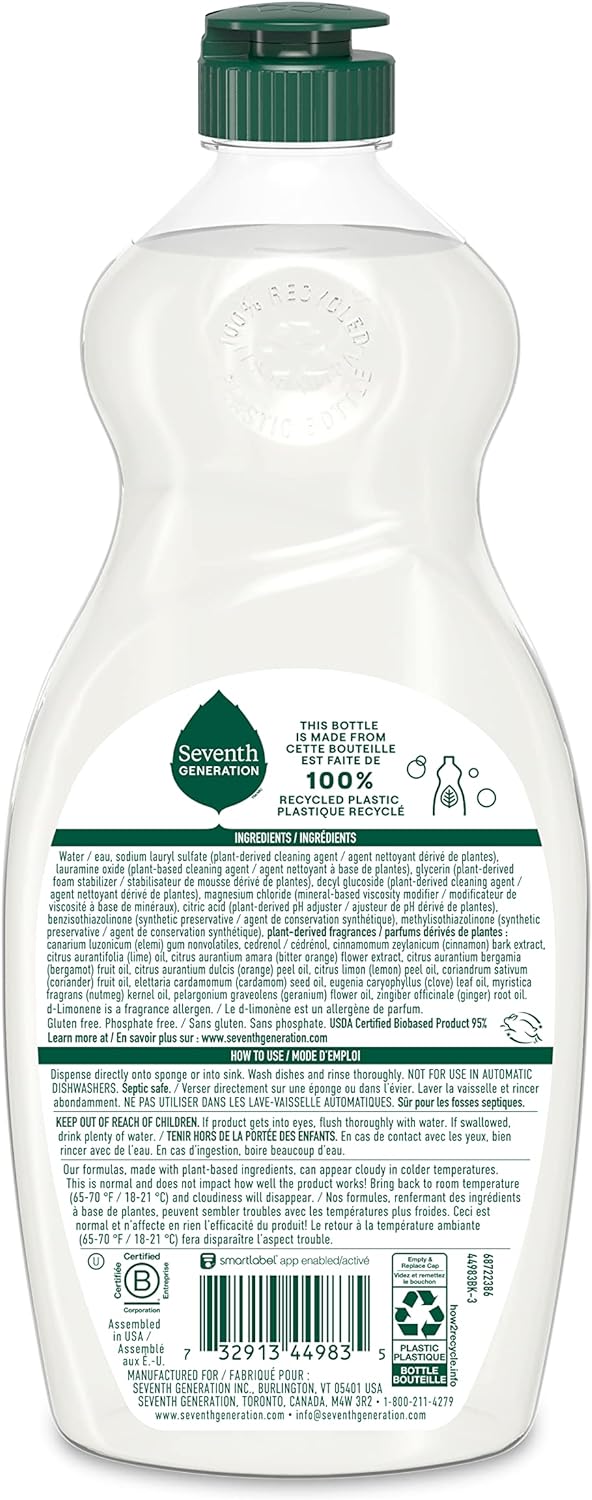 Seventh Generation Dish Liquid Soap Free & Clear liquid soap Pack of 6 Dishwashing Soap Dish Soap for sensitive skin 19 oz