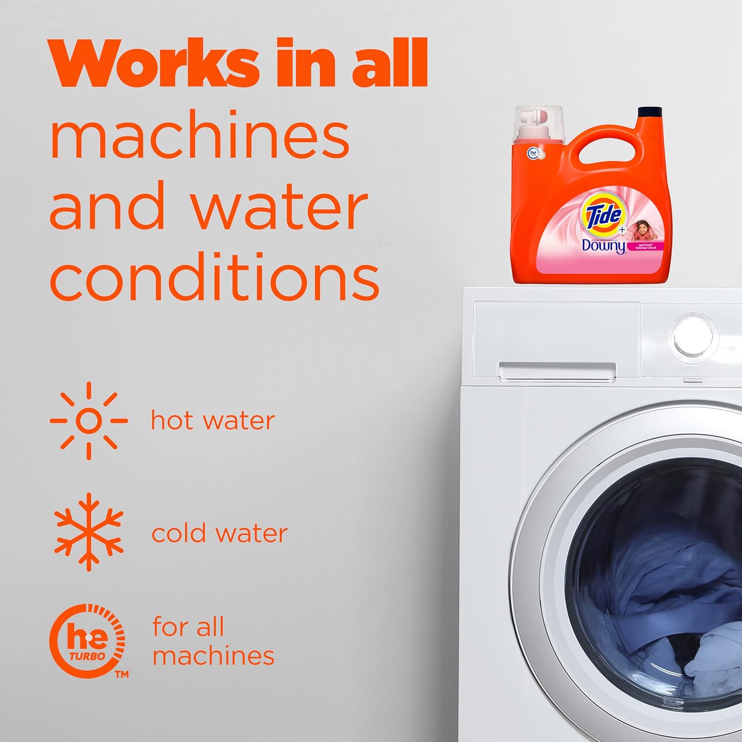 Tide plus Downy Liquid Laundry Detergent Soap, April Fresh Scent, HE Compatible, 94 Loads, 132 fl oz