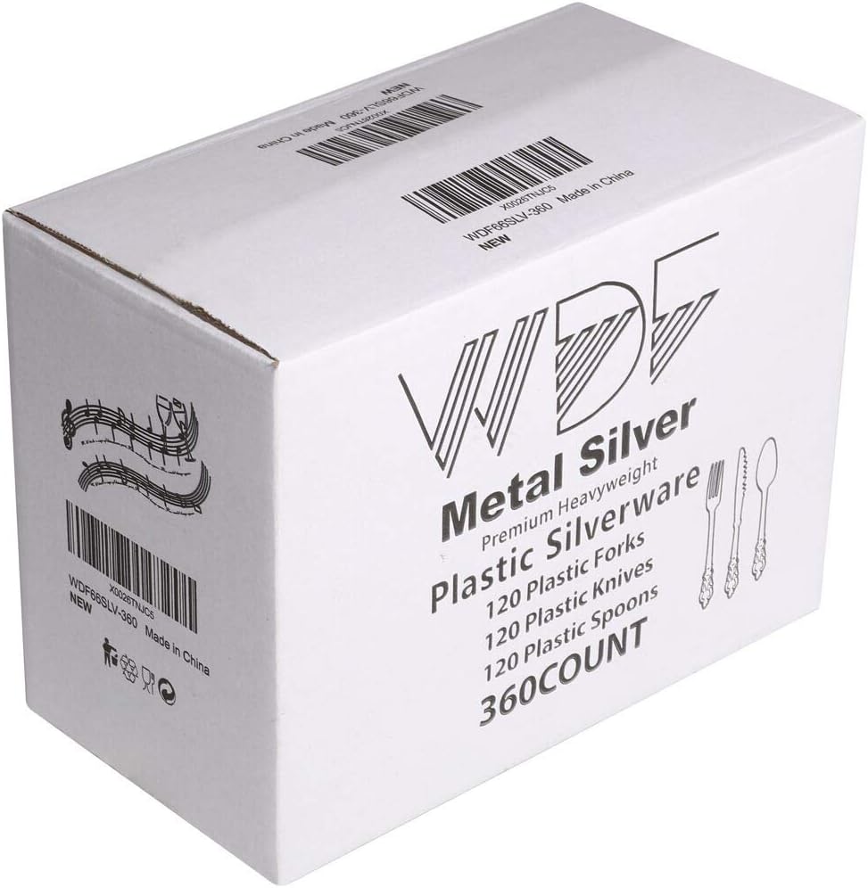 WDF300 Pieces Gold Plastic Silverware - Heavy Duty Disposable Gold Cutlery Set Plastic Gold Silverware Set Plastic Includes 100 Forks, 100 Spoons, 100 Knives