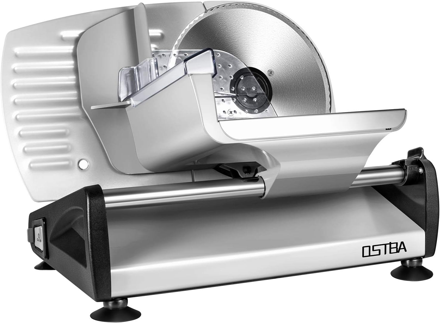 OSTBA Meat Slicer Electric Deli Food Slicer with Child Lock Protection, Removable 7.5’’ Stainless Steel Blade and Food Carriage, Adjustable Thickness Food Slicer Machine for Meat, Cheese, Bread(150W)