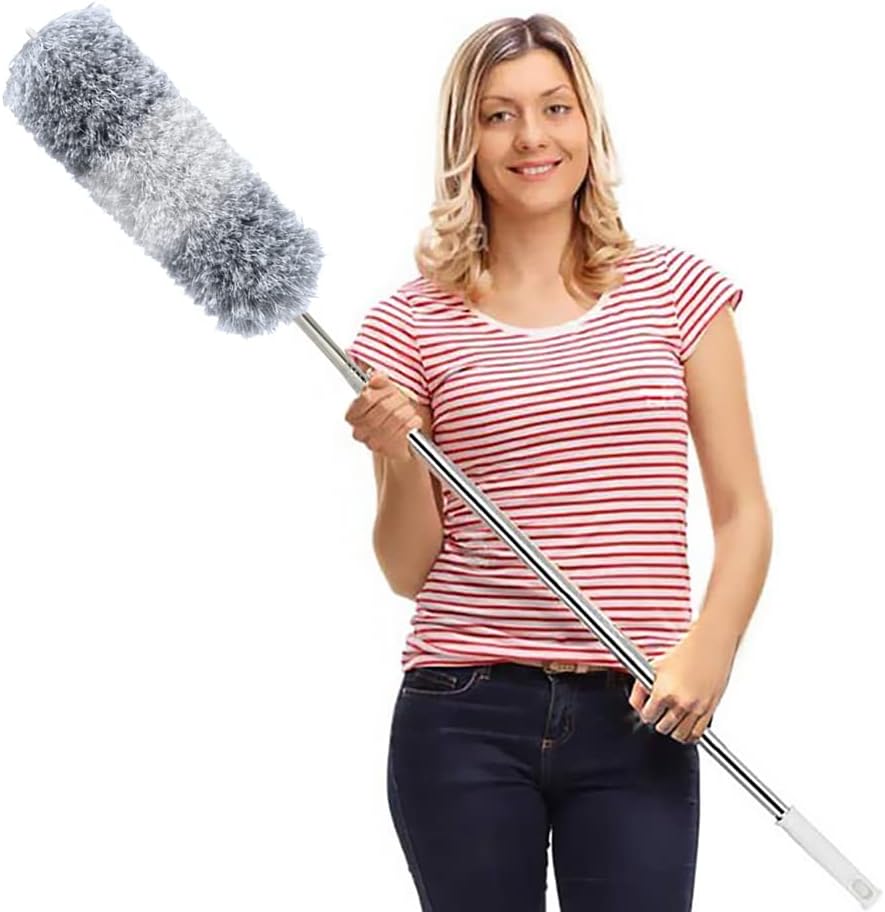 DELUX Microfiber Feather Duster Extendable Duster with 100 inches Extra Long Pole, Bendable Head & Long Handle Dusters for Cleaning Ceiling Fan, High Ceiling, Blinds, Furniture & Cars Gray