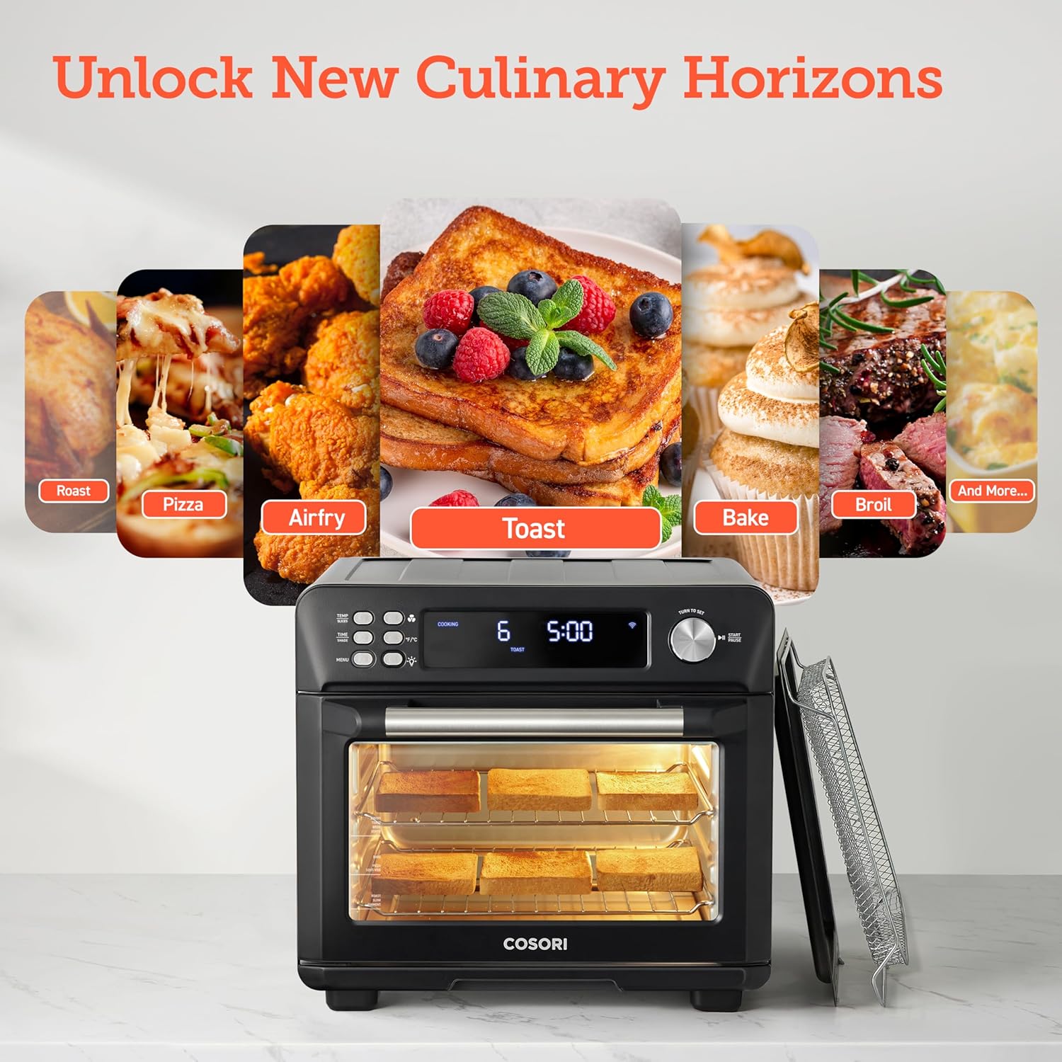 COSORI Smart 11-in-1 Air Fryer Toaster Oven Combo, Airfryer Convection Oven Countertop, Bake, Roast, Reheat, Broil, Dehydrate, 94 Recipes & 3 Accessories, 26QT, Silver, Stainless Steel