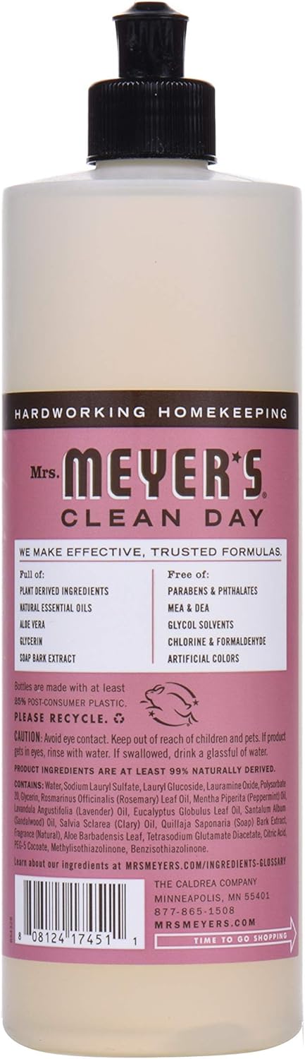 MRS. MEYER'S CLEAN DAY Liquid Dish Soap, Biodegradable Formula, Basil, 16 fl. oz - Pack of 3