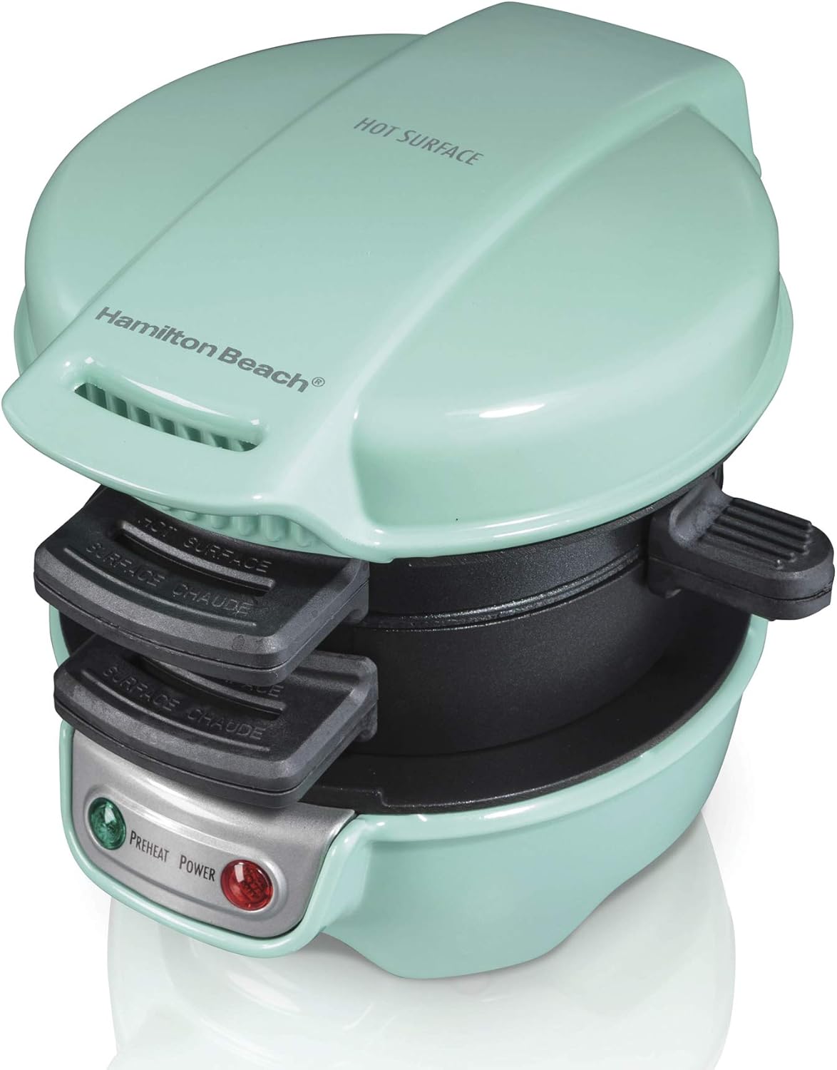 Hamilton Beach Breakfast Sandwich Maker with Egg Cooker Ring, Customize Ingredients, English Muffins, Croissants, Mini Waffles, Perfect White Elephant Gifts, Single, Black