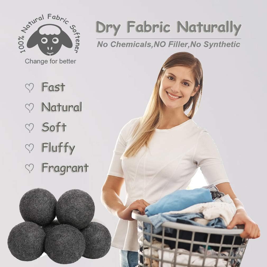Wool Dryer Balls Organic XL 6-Pack, 100% New Zealand Chemical Free Fabric Softener for 1000+ Loads, Baby Safe & Hypoallergenic, Reduce Wrinkles & Shorten Drying Time Naturally