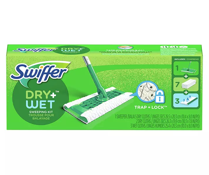 Swiffer Sweeper 2-in-1, Dry and Wet Multi Surface Floor Cleaner, Sweeping and Mopping Starter Kit. Includes 1 Mop + 10 Refills