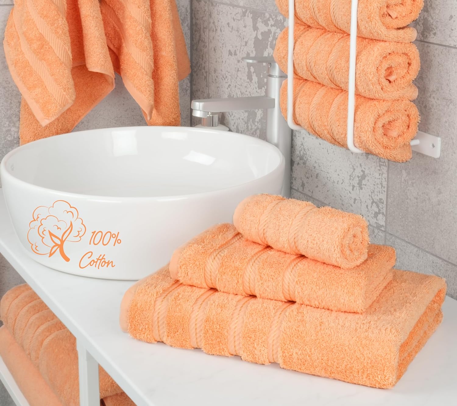American Soft Linen Luxury 6 Piece Towel Set, 2 Bath Towels 2 Hand Towels 2 Washcloths, 100% Cotton Turkish Towels for Bathroom, Light Grey Towel Sets