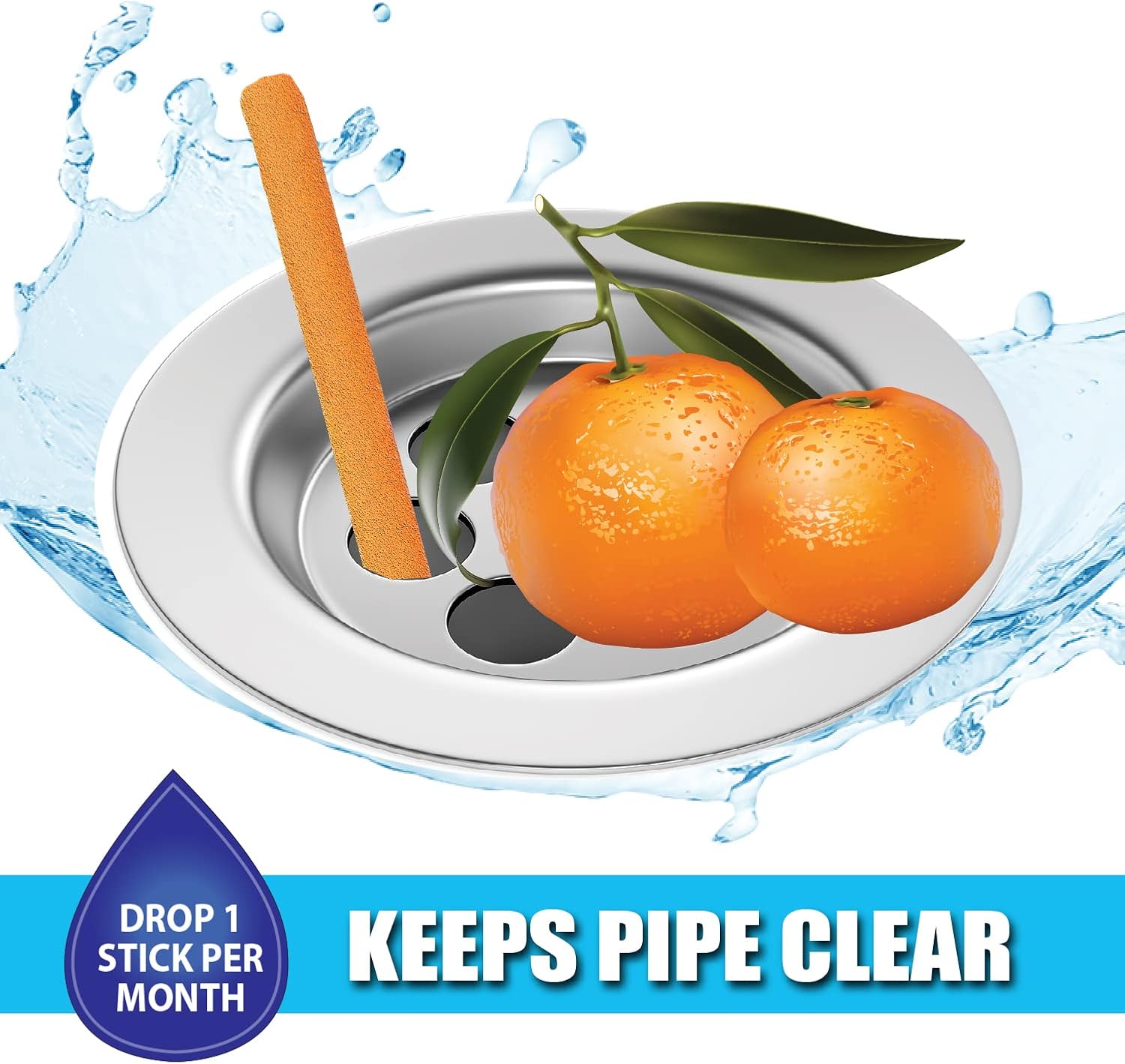 SANI 360° Sani Sticks Drain Cleaner and Deodorizer, Enzyme Pipe Cleaners, Eliminate Odors, Prevent Clogged Drains, Safe for Sinks, Bathtub Drains, Septic Tanks, 24 Count, Lemon Scent