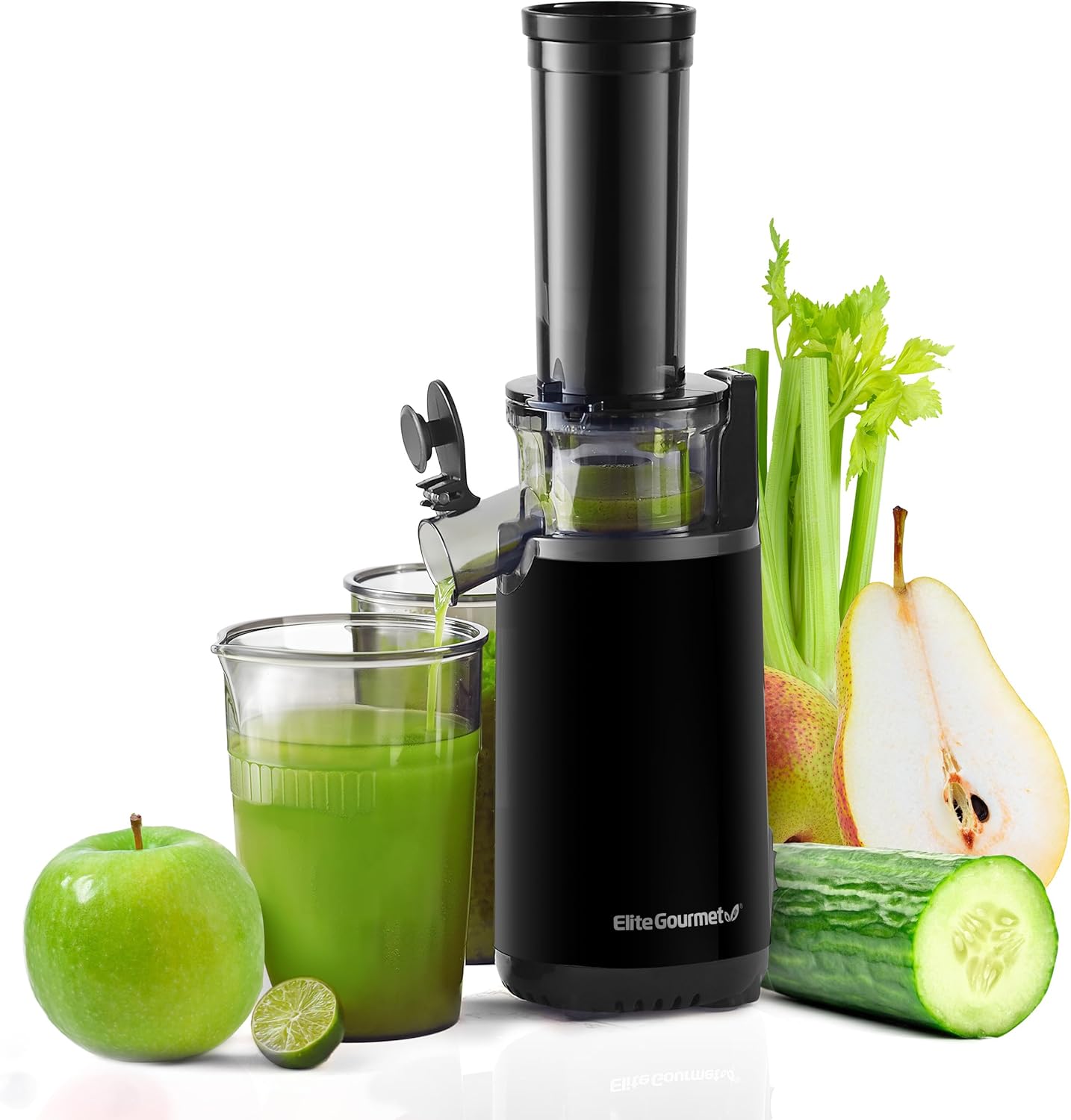 Elite Gourmet Masticating Juicer Machines, 12-inch Juicer, Masticating Cold Press Juicer Machines, Juicer for Vegetables and Fruits, Easy to Clean Juicer, Charcoal Grey