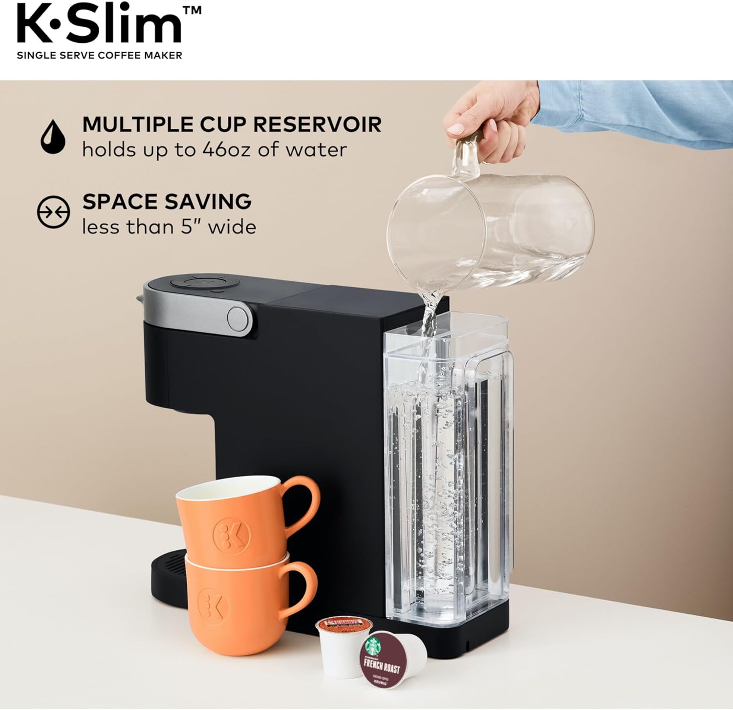Keurig K-Slim Single Serve K-Cup Pod Coffee Maker, Multistream Technology, 3 Brew Sizes, Slim and Sleek Design, 46oz Removable Reservoir, Black