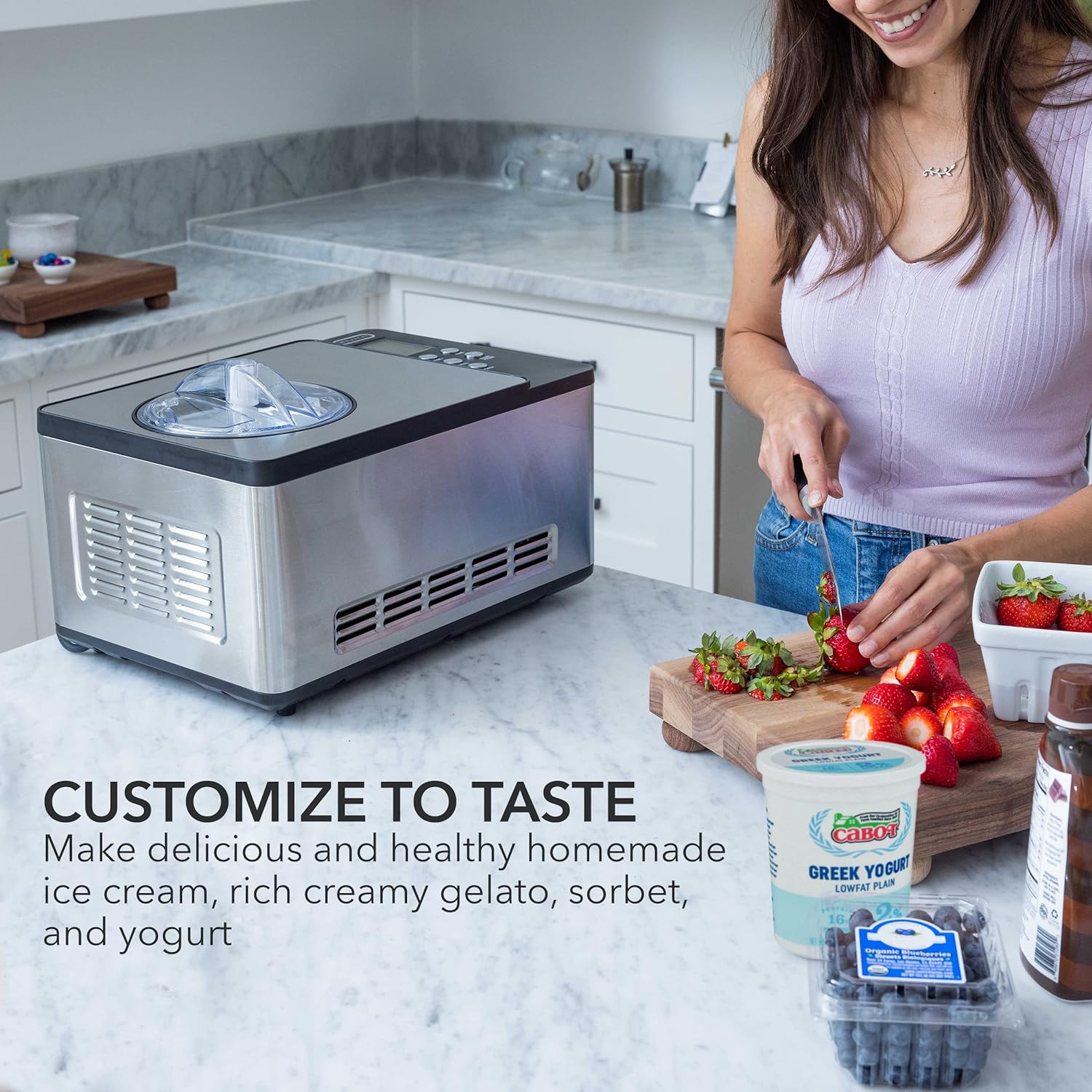 Whynter Ice Cream Maker Machine Automatic 2.1 Qt with Built-in Compressor, LCD Digital Display & Timer, No Pre-Freezing, ICM-200LS, Stainless Steel