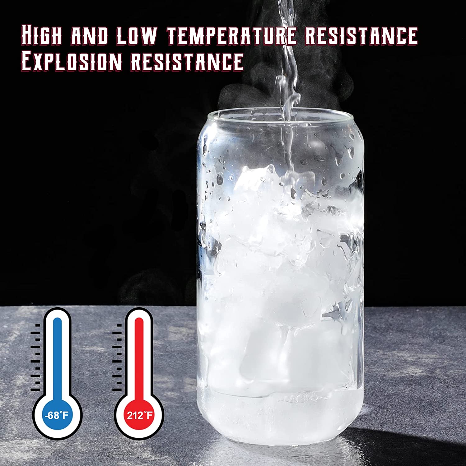 Drinking Glasses with Glass Straw 4pcs Set - 16oz Can Shaped Glass Cups, Beer Glasses, Iced Coffee Glasses, Cute Tumbler Cup, Ideal for Whiskey, Soda, Tea, Water, Gift - 2 Cleaning Brushes