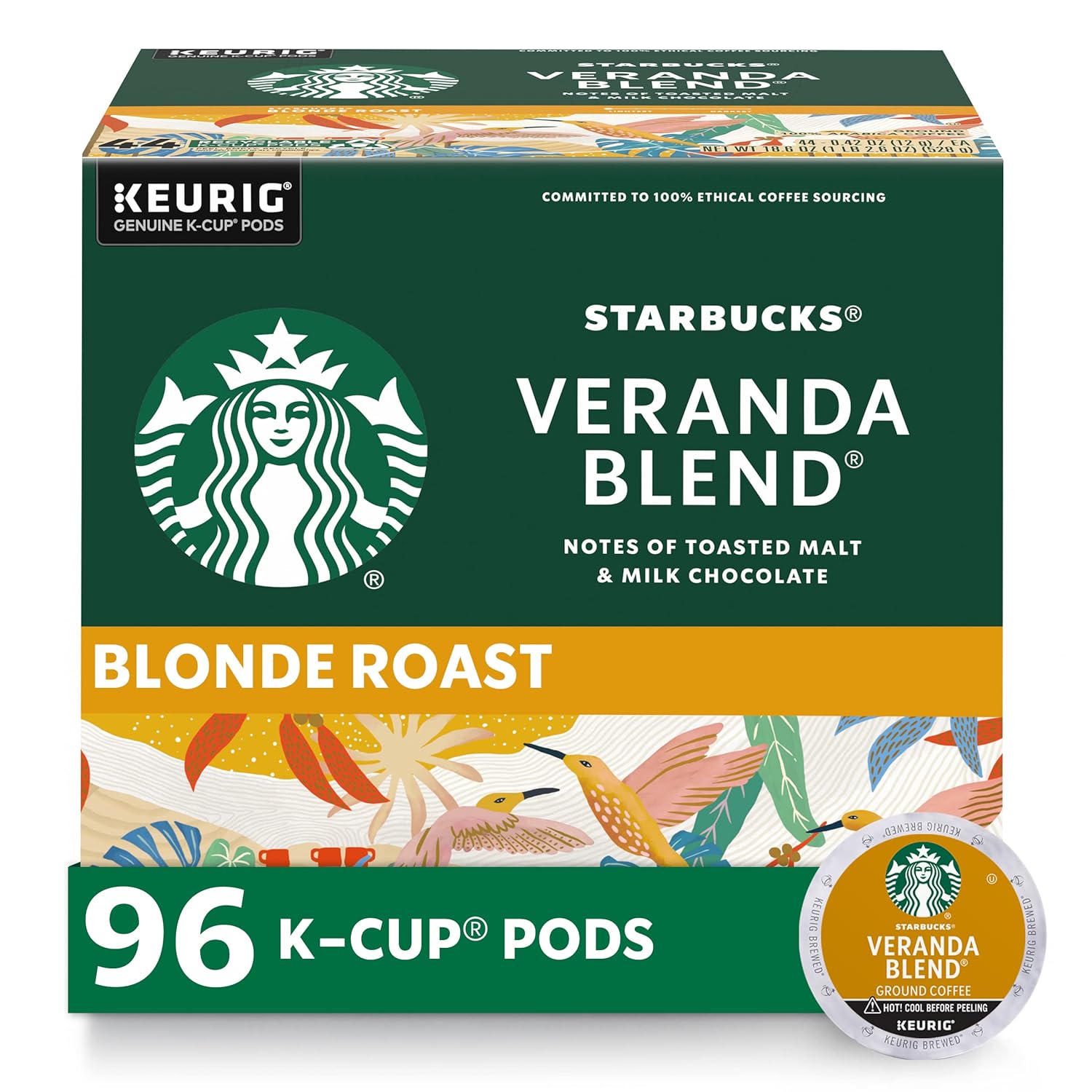 Starbucks K-Cup Coffee Pods, Starbucks Blonde Roast Coffee, Veranda Blend for Keurig Brewers, 100% Arabica, 6 boxes (60 pods total)