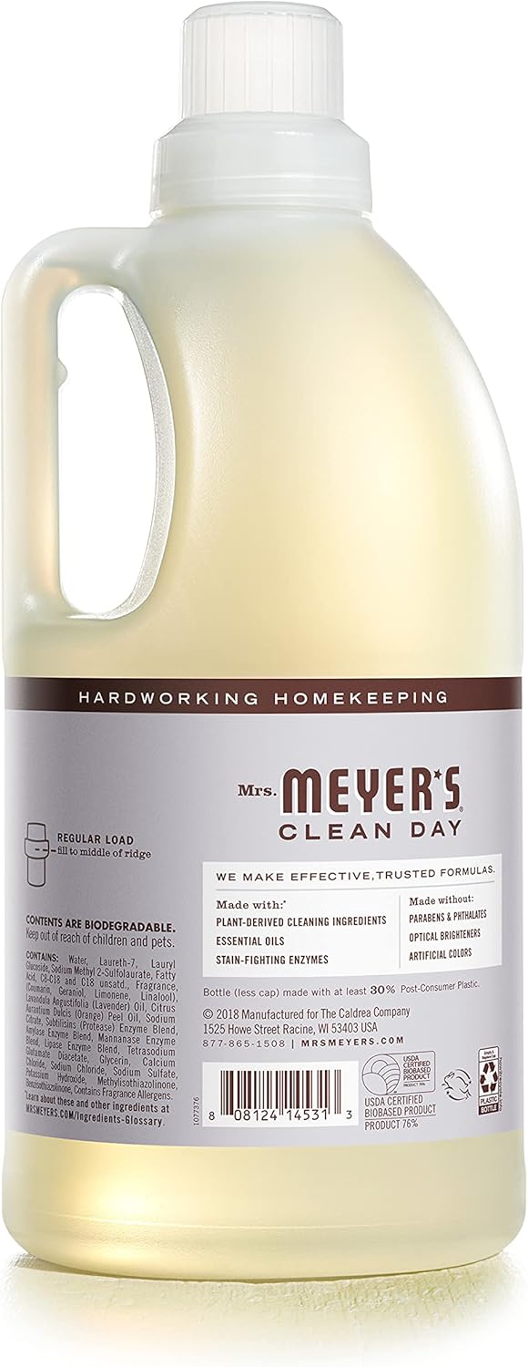 MRS. MEYER'S CLEAN DAY Liquid Laundry Detergent, Biodegradable Formula Infused with Essential Oils, Lavender, 64 oz (64 Loads)