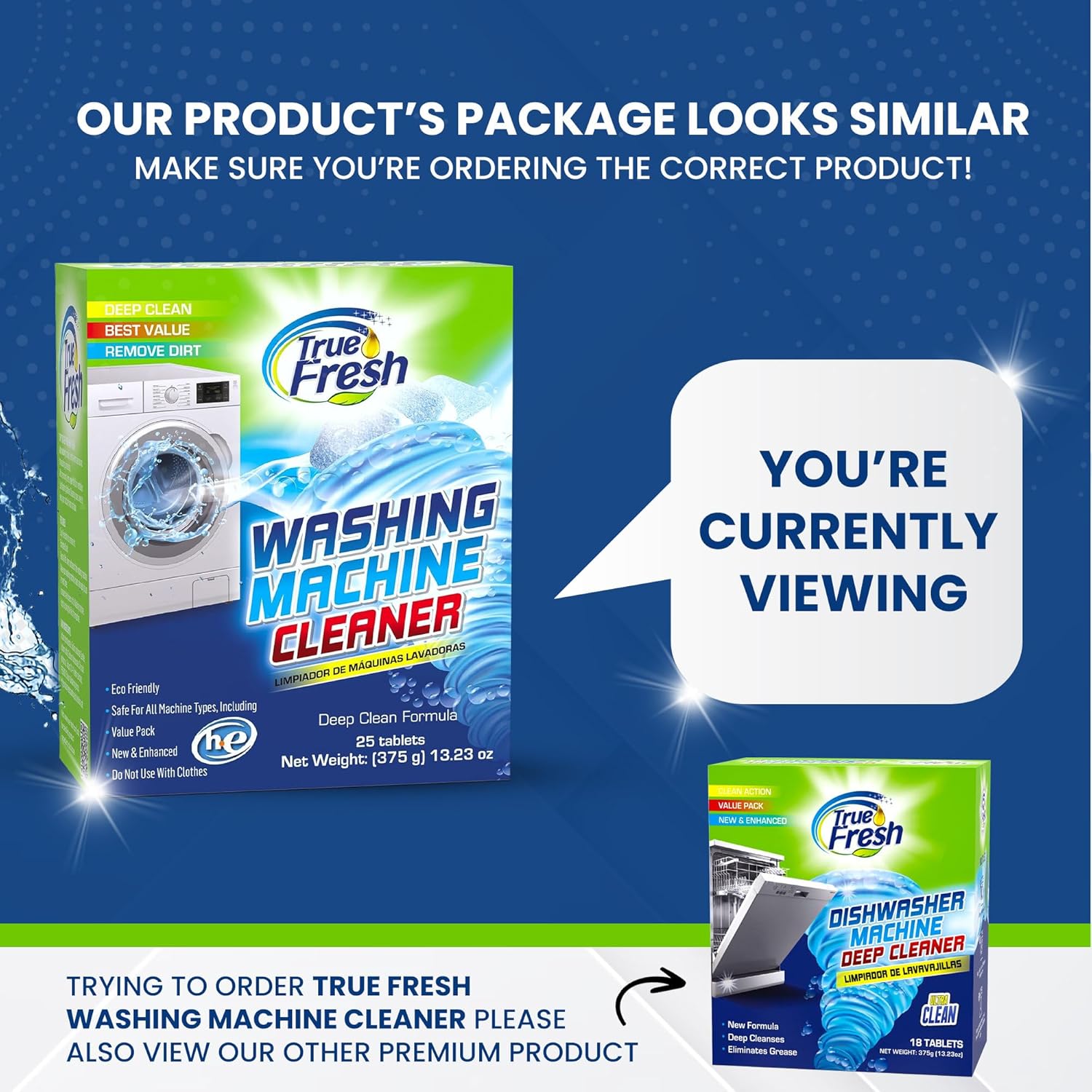 True Fresh Washing Machine Cleaner Tablets 25-Pack - Deep Cleaning Washer Cleaner Tablets for Top Loader, Front Load & HE - Cleans Drum, Tub seal & other Parts Descaler & septic safe