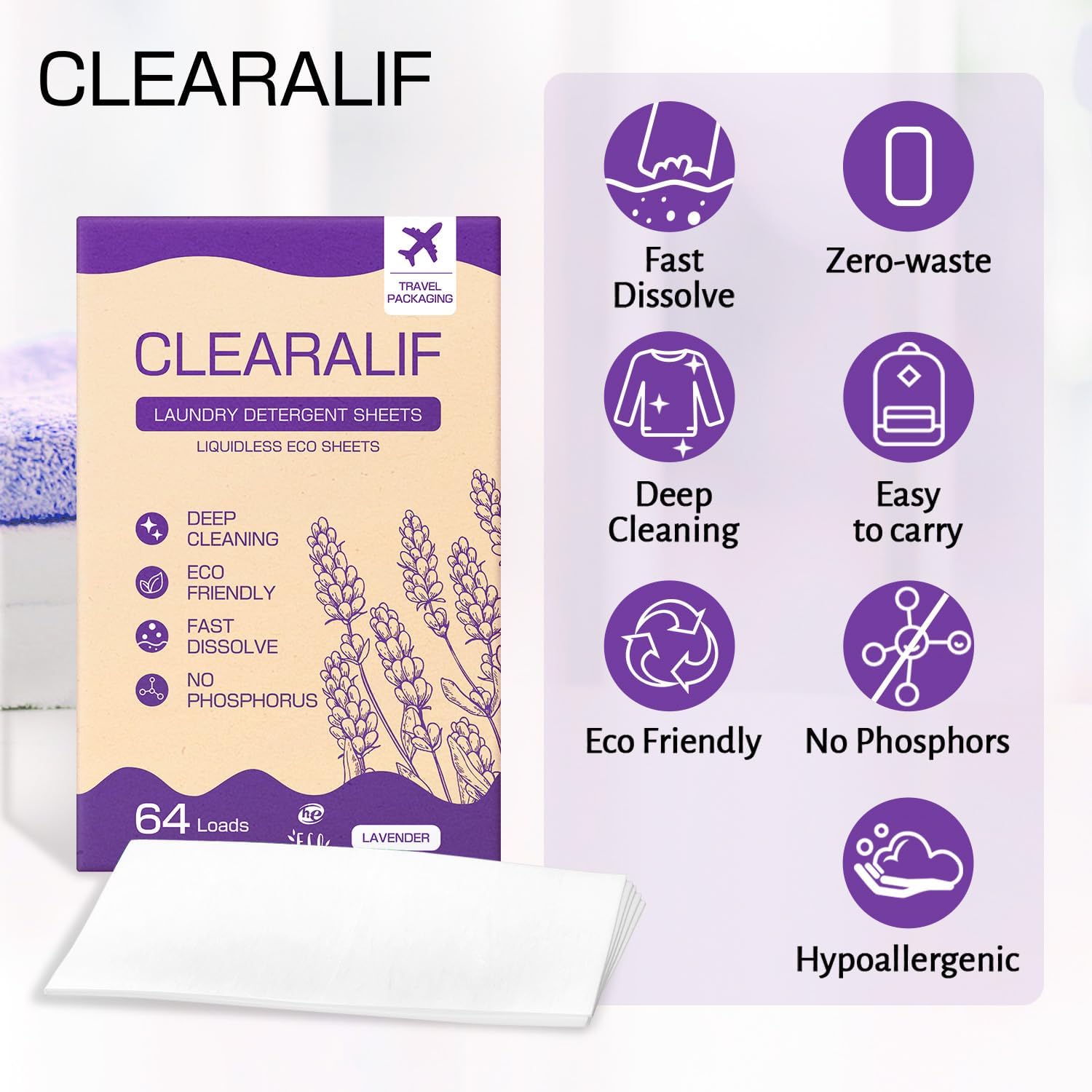 CLEARALIF Laundry Detergent Sheets Up to 160 Loads, Fresh Linen - Great For Travel,Apartments, Dorms,Laundry Detergent Strips Eco Friendly & Hypoallergenic