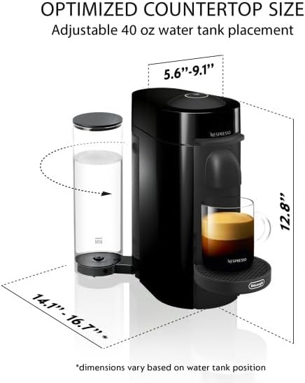 Nespresso Vertuo Plus Deluxe Coffee and Espresso Maker by De'Longhi, Matte Black