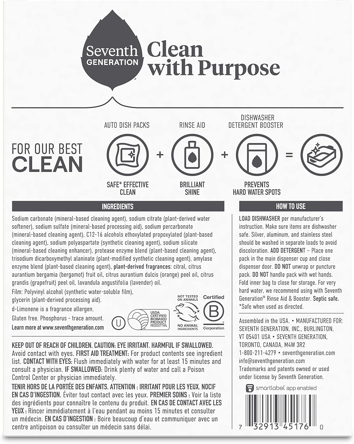 Seventh Generation Power+ Dishwasher Detergent Packs Fresh Citrus scent 1 for sparkling dishes Dishwasher tabs 70 count