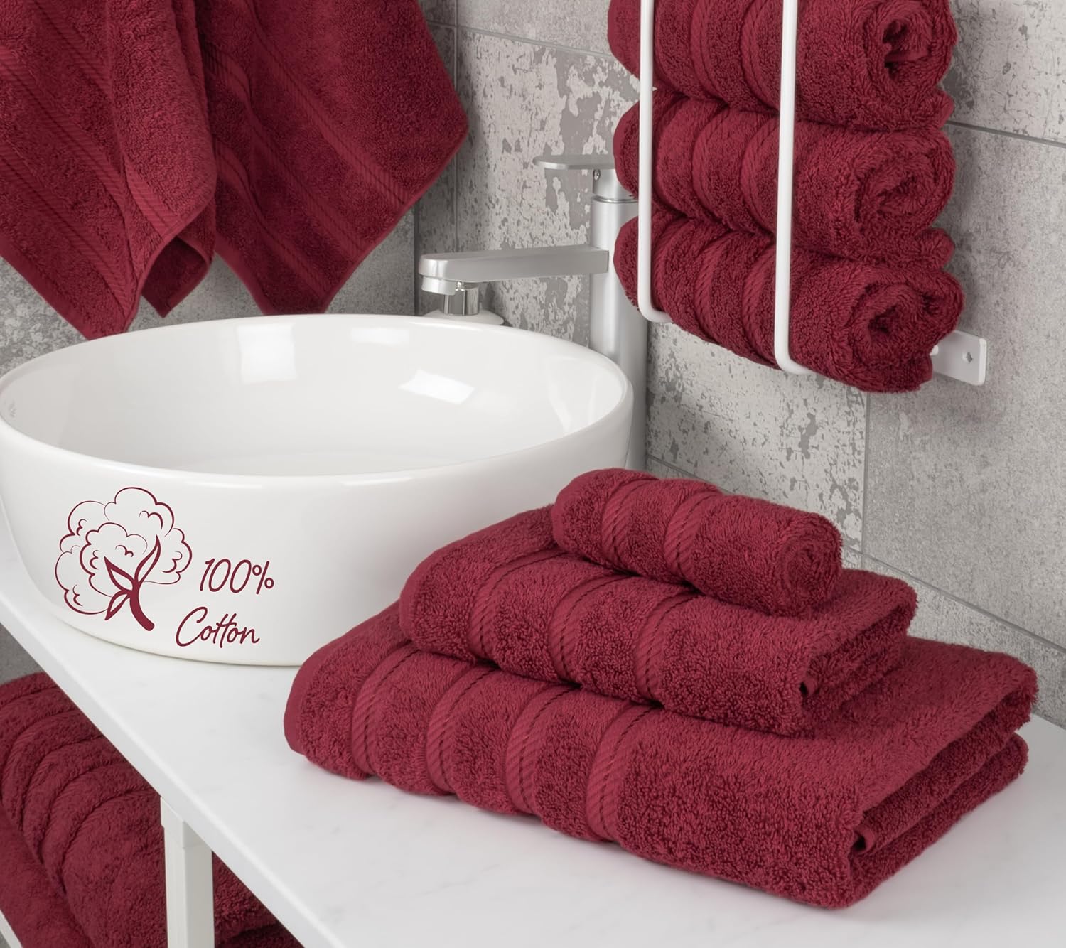 American Soft Linen Luxury 6 Piece Towel Set, 2 Bath Towels 2 Hand Towels 2 Washcloths, 100% Cotton Turkish Towels for Bathroom, Light Grey Towel Sets