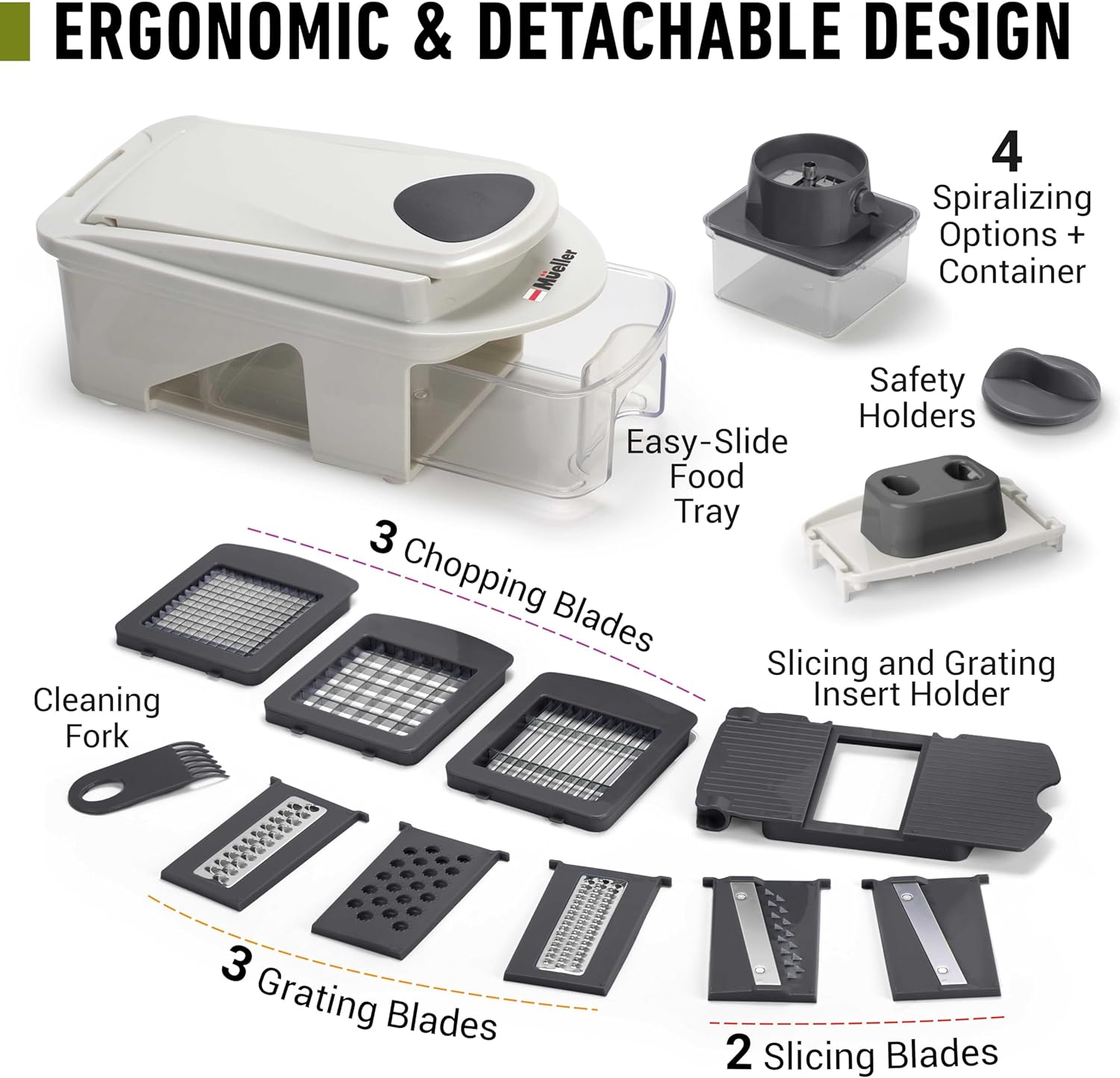 Mueller Pro-Series 10-in-1, 8 Blade Vegetable Chopper, Onion Mincer, Cutter, Dicer, Egg Slicer with Container, French Fry Cutter, Potato Slicer, Home Essentials & Kitchen Gadgets, Salad Chopper