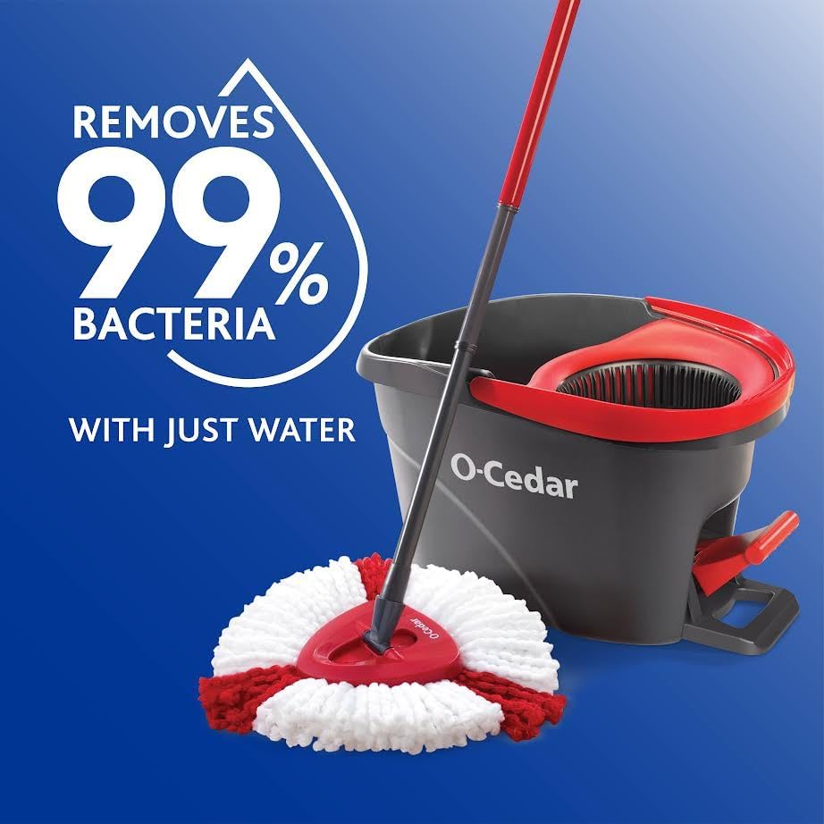 O-Cedar EasyWring Microfiber Spin Mop & Bucket Floor Cleaning System + 2 Extra Refills, Red/Gray