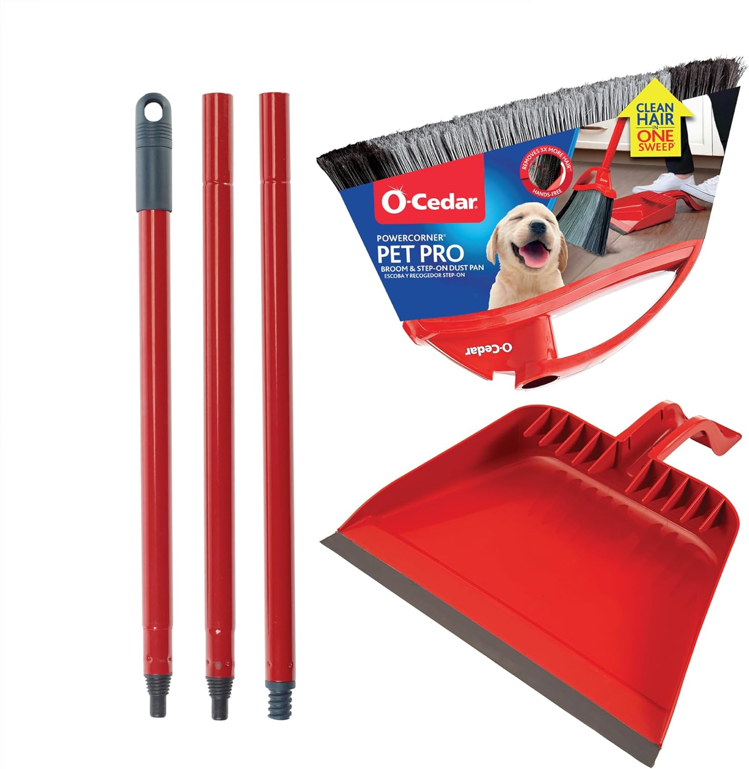 O-Cedar One Sweep Broom with Step-On Dustpan | Remove 99% with One Sweep | Lightweight Quiet Cleaning Tool | Ideal for Pet Owners
