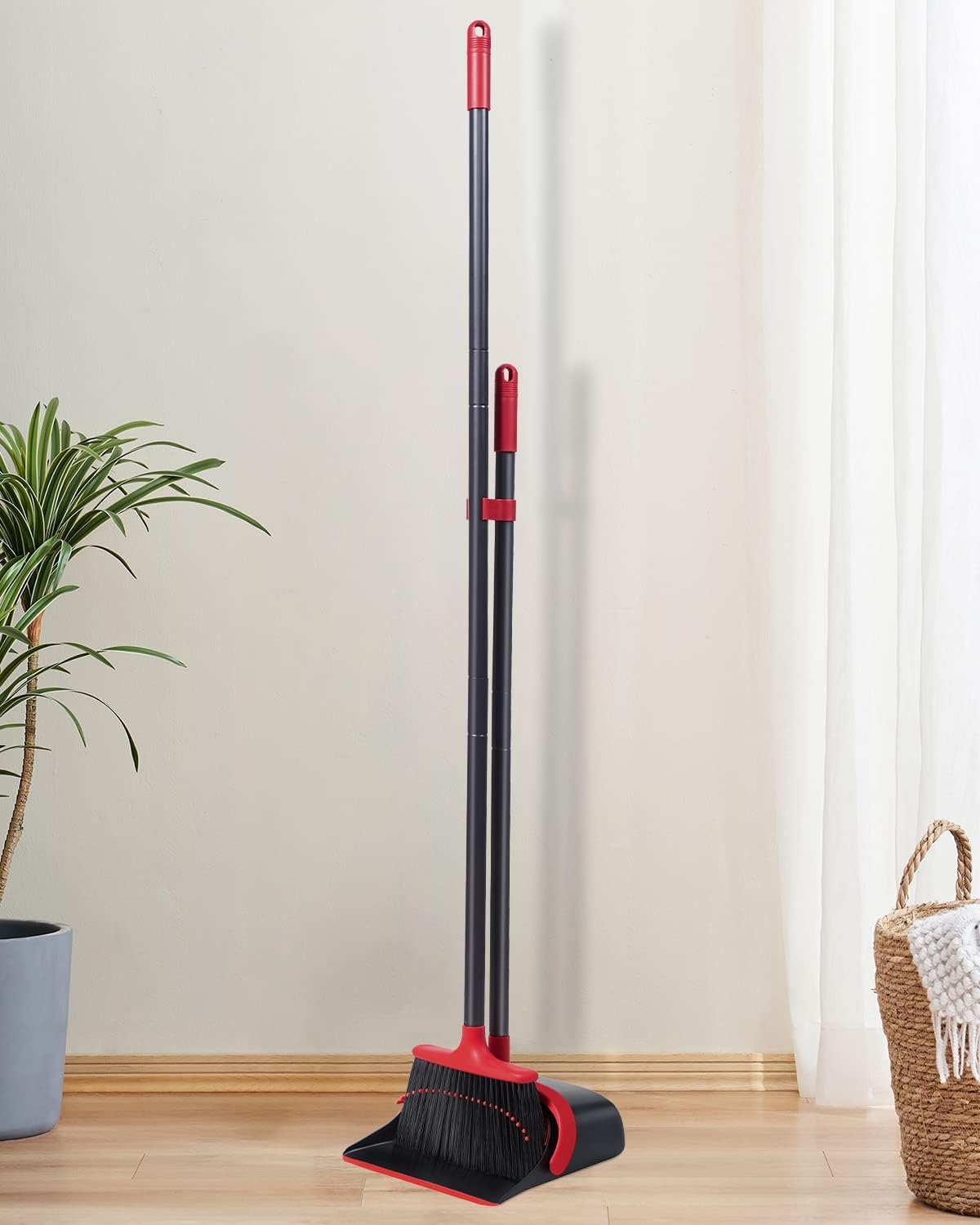 Broom with Dustpan Combo Set, Upgrade Broom and Dustpan Set for Home, 52'' Long Handle Broom and Dustpan Set, Standing Dustpan and Broom for Kitchen Office Lobby Floor